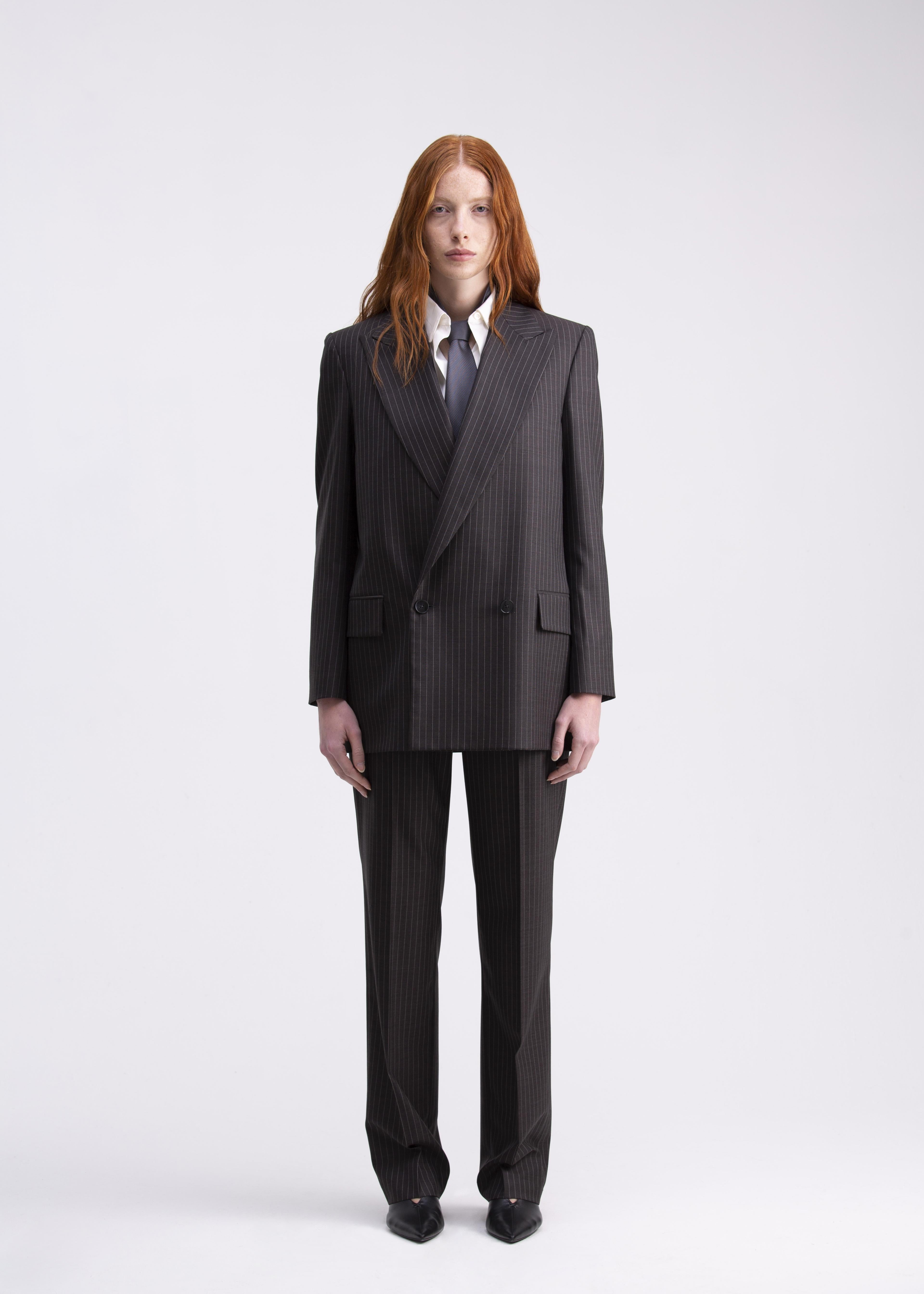 Giacca doppiopetto dritta gessata grigia scura GC01ROA1011920 GENTE