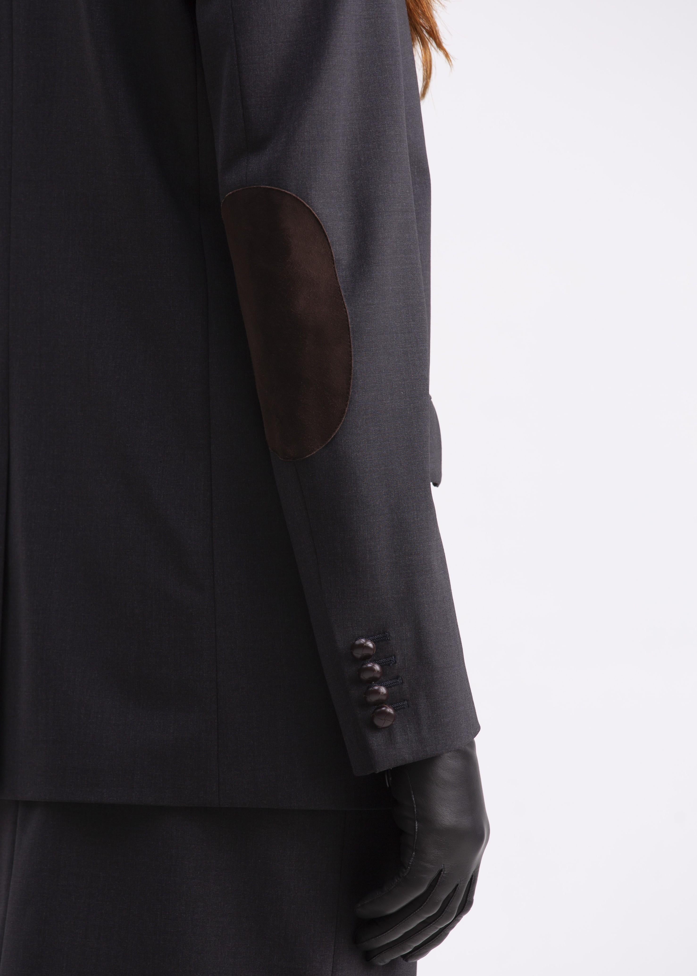 Giacca monopetto grigia scura con toppe marroni in sued GC05ROA1031900 GENTE