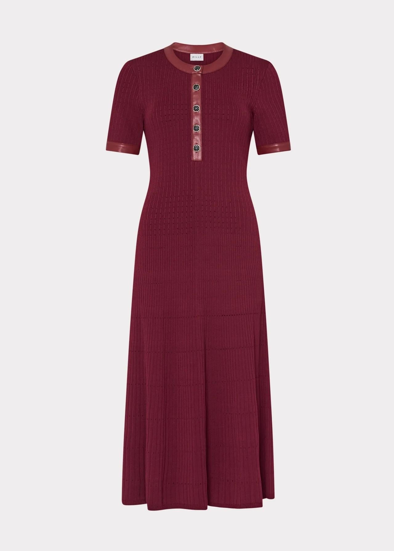 Abito midi  in maglia burgundy  con dettagli in ecopelle KQD581BURGUNDY MILLY NY