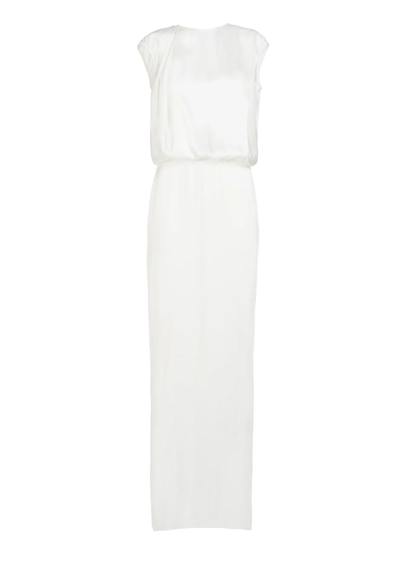 Abito lungo bianco in raso con drappeggio 8735R10002 LES FILLES D'EVA