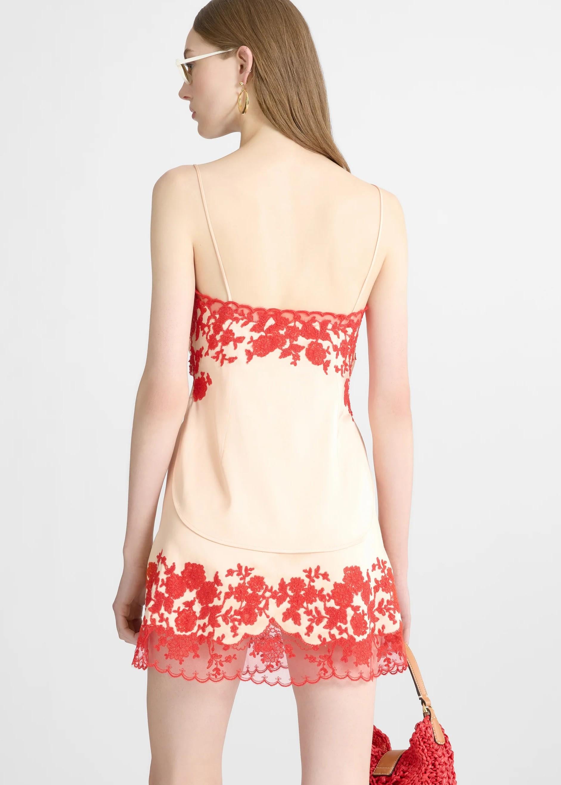 Ermanno Scervino Top Lingerie Albicocca con Pizzo Rosso D482L320APXZV20917 ERMANNO SCERVINO