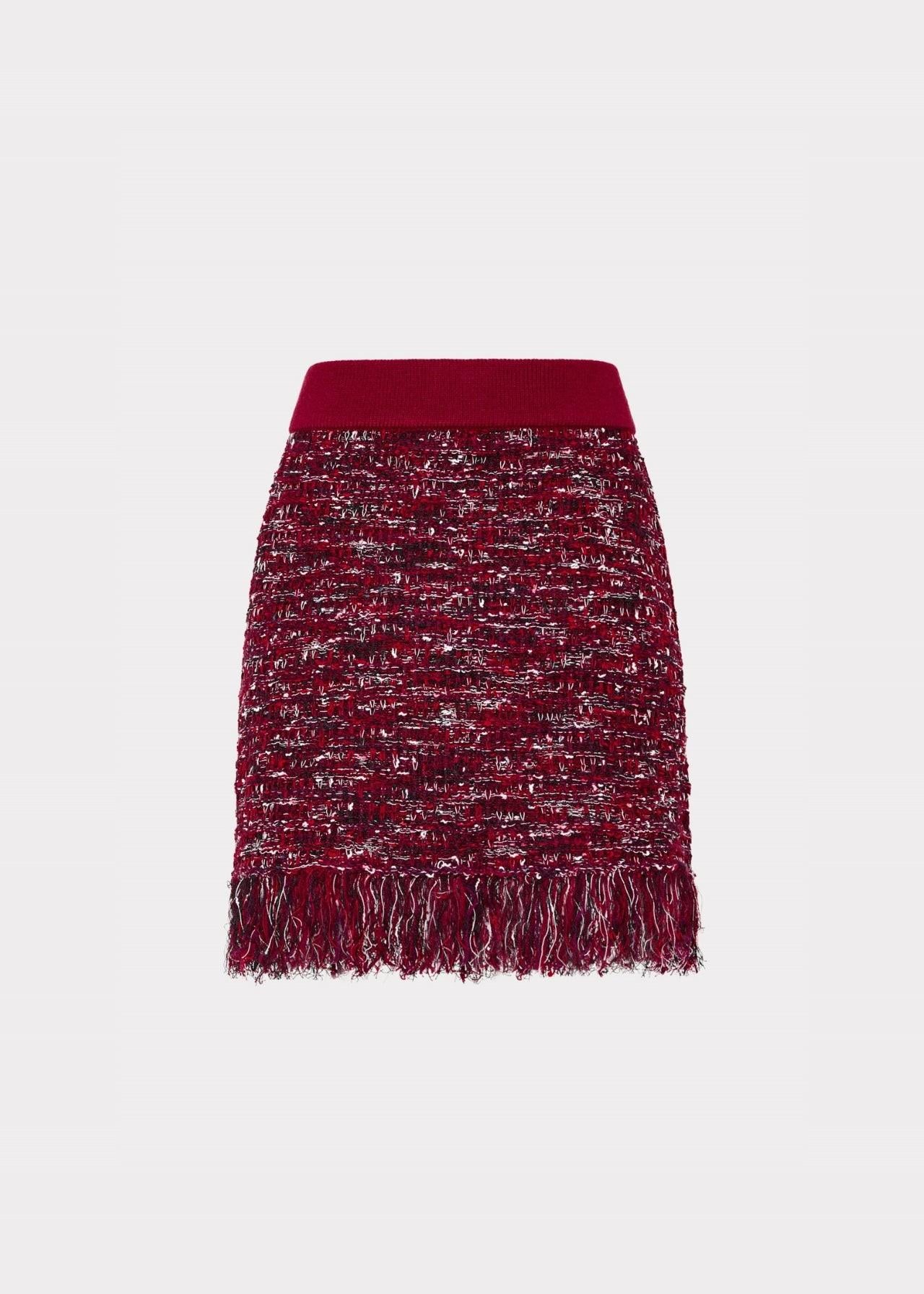 Minigonna in maglia in filato multicolor con bottoni dorati e frange KQS098BURGUNDY MILLY NY