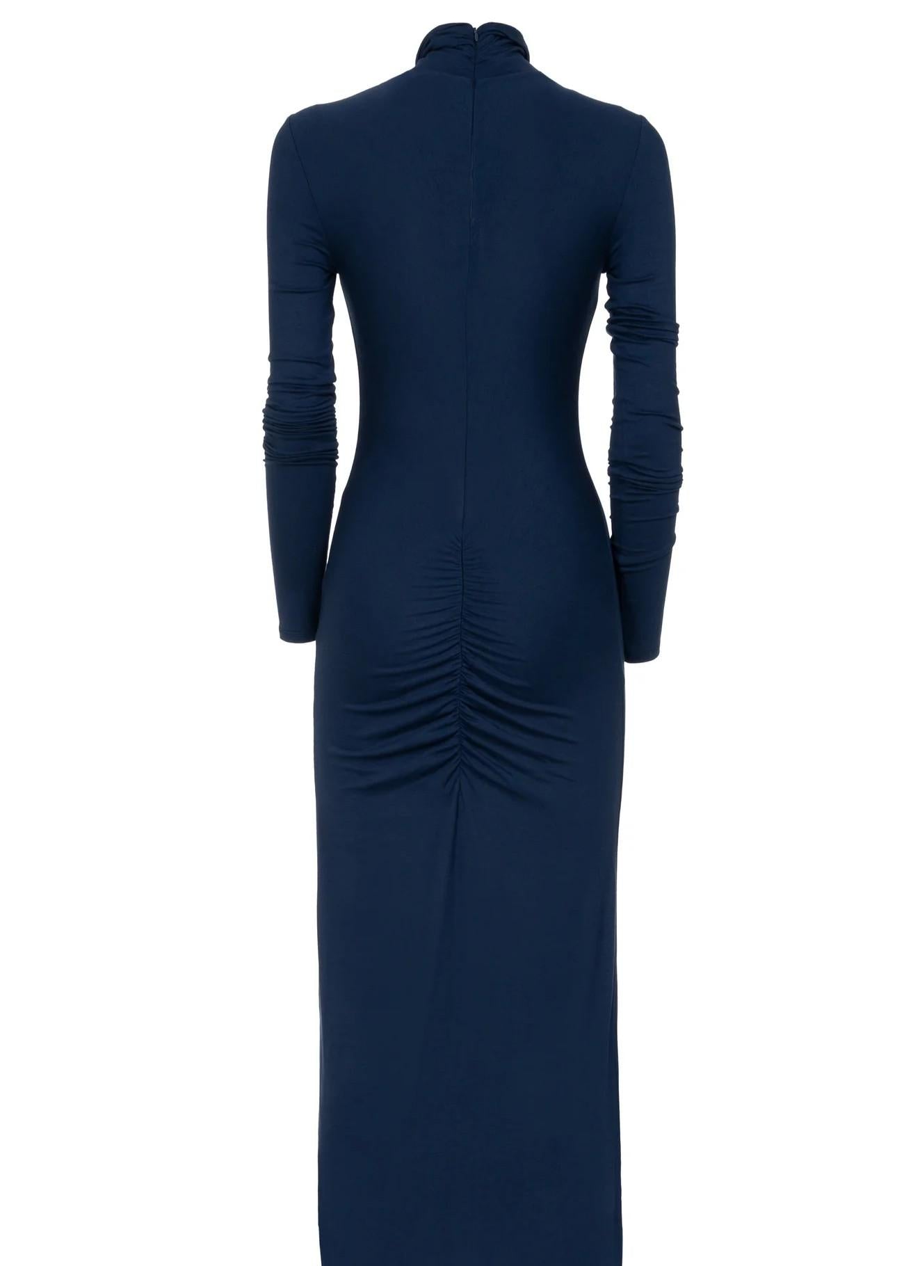 abito lungo blu in jersey con arricciatura centrale 8792R10002 LES FILLES D'EVA