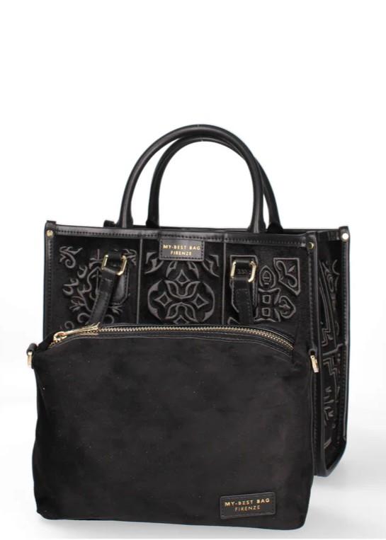 Borsa Shopping nera con disegni grigi MYB-248102OSSIDIANA GREY MY BEST BAG