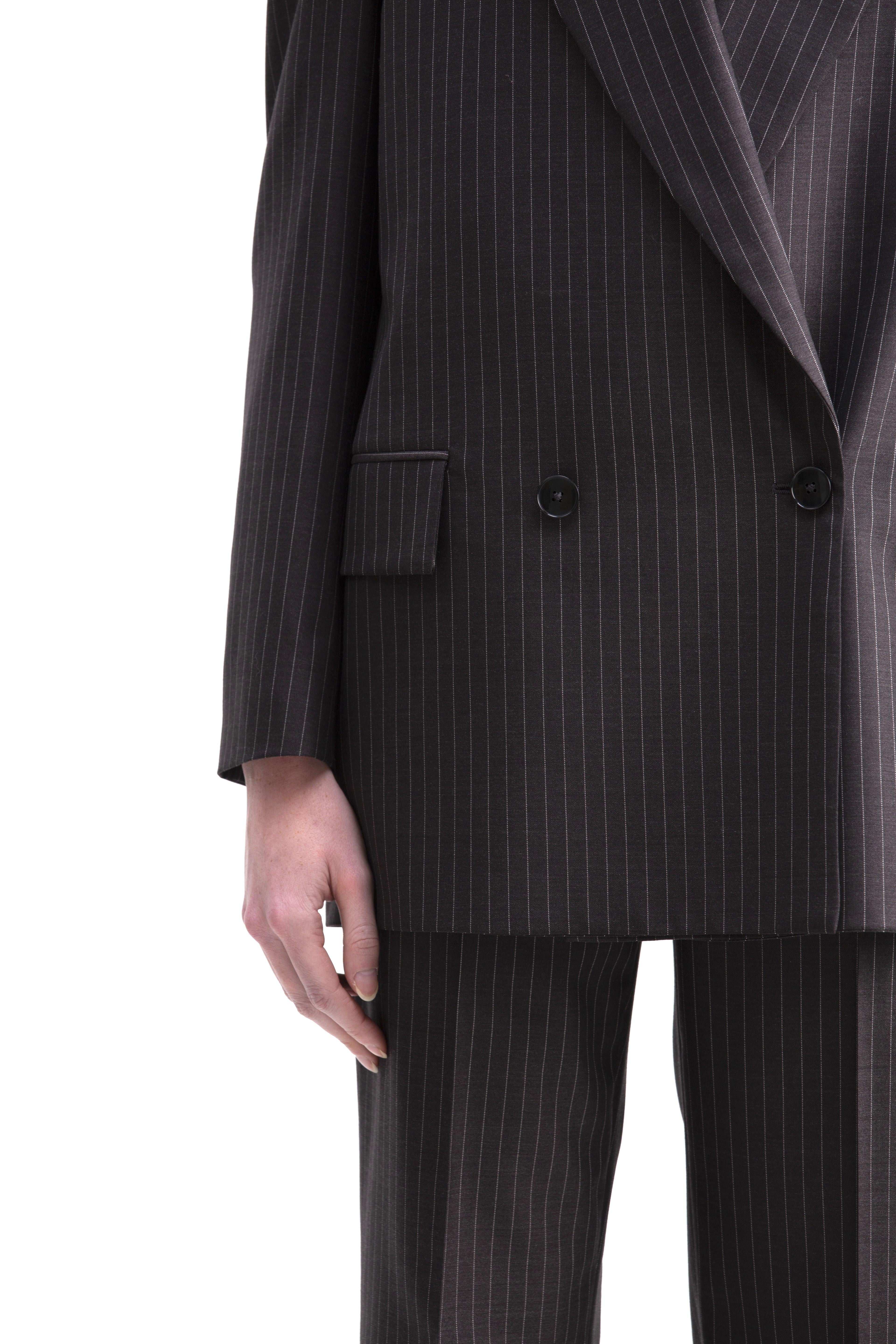 Giacca doppiopetto dritta gessata grigia scura GC01ROA1011920 GENTE