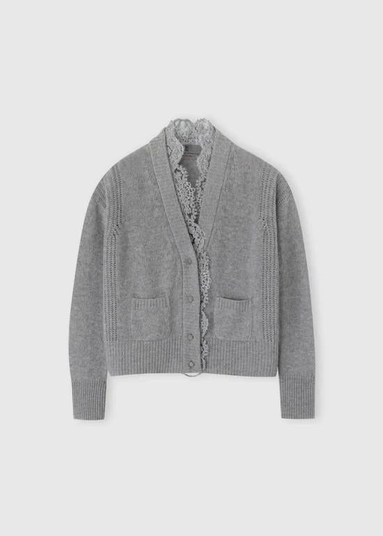 Cardigan grigio in puro cashmere con pizzo rebrodè e scollo a V D475N304APKFXKFXM2921 ERMANNO SCERVINO