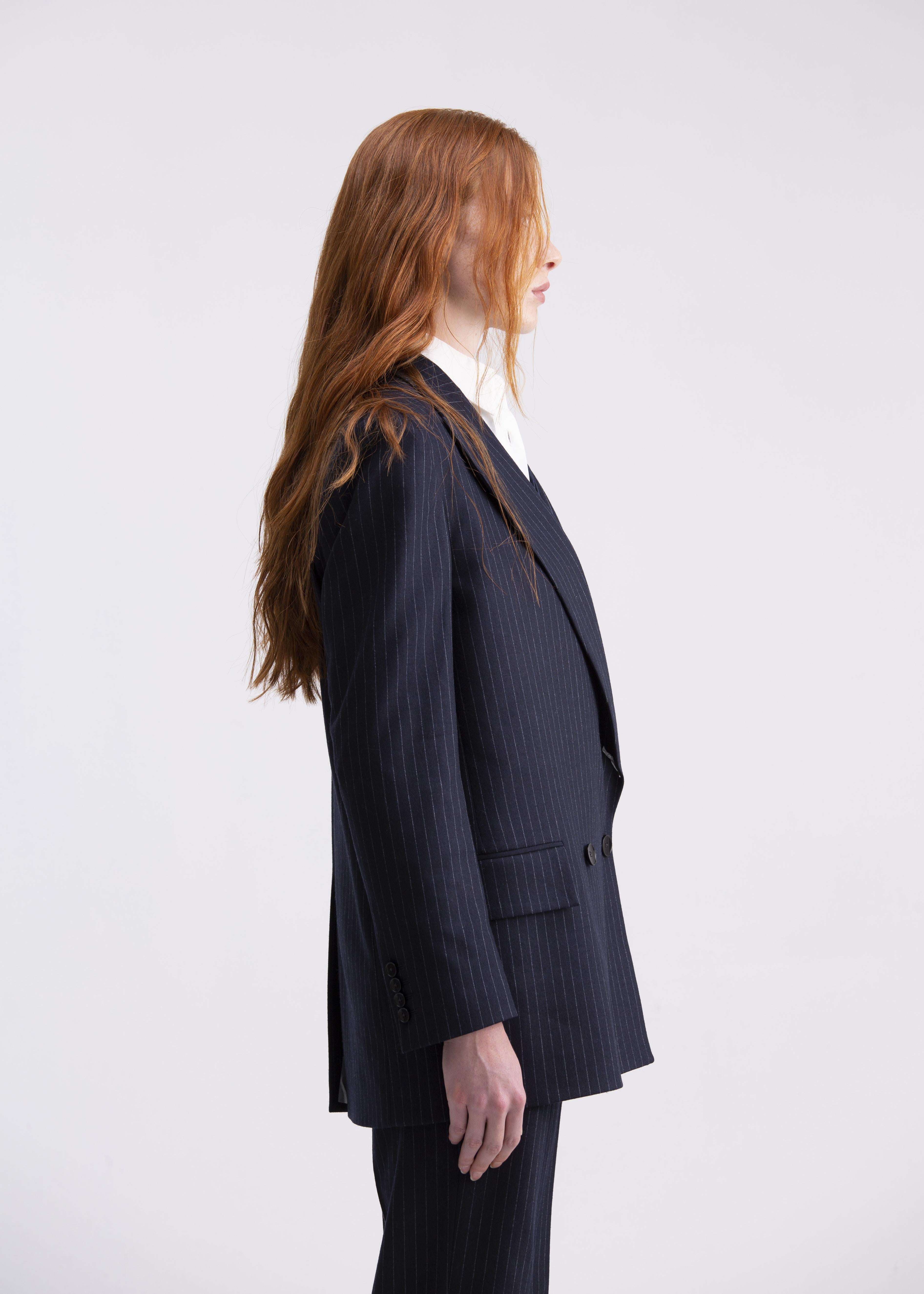 Giacca doppiopetto dritta gessata blu scura GC01ROA1014910 GENTE