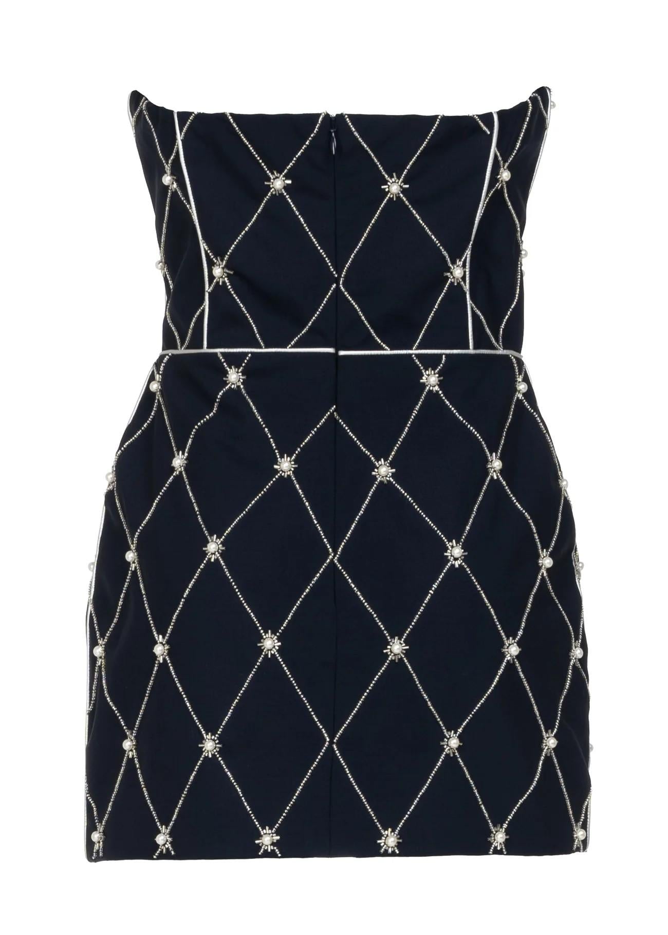 Mini abito Bustier nero con ricamo a mano motivo check 8806ER10002 LES FILLES D'EVA