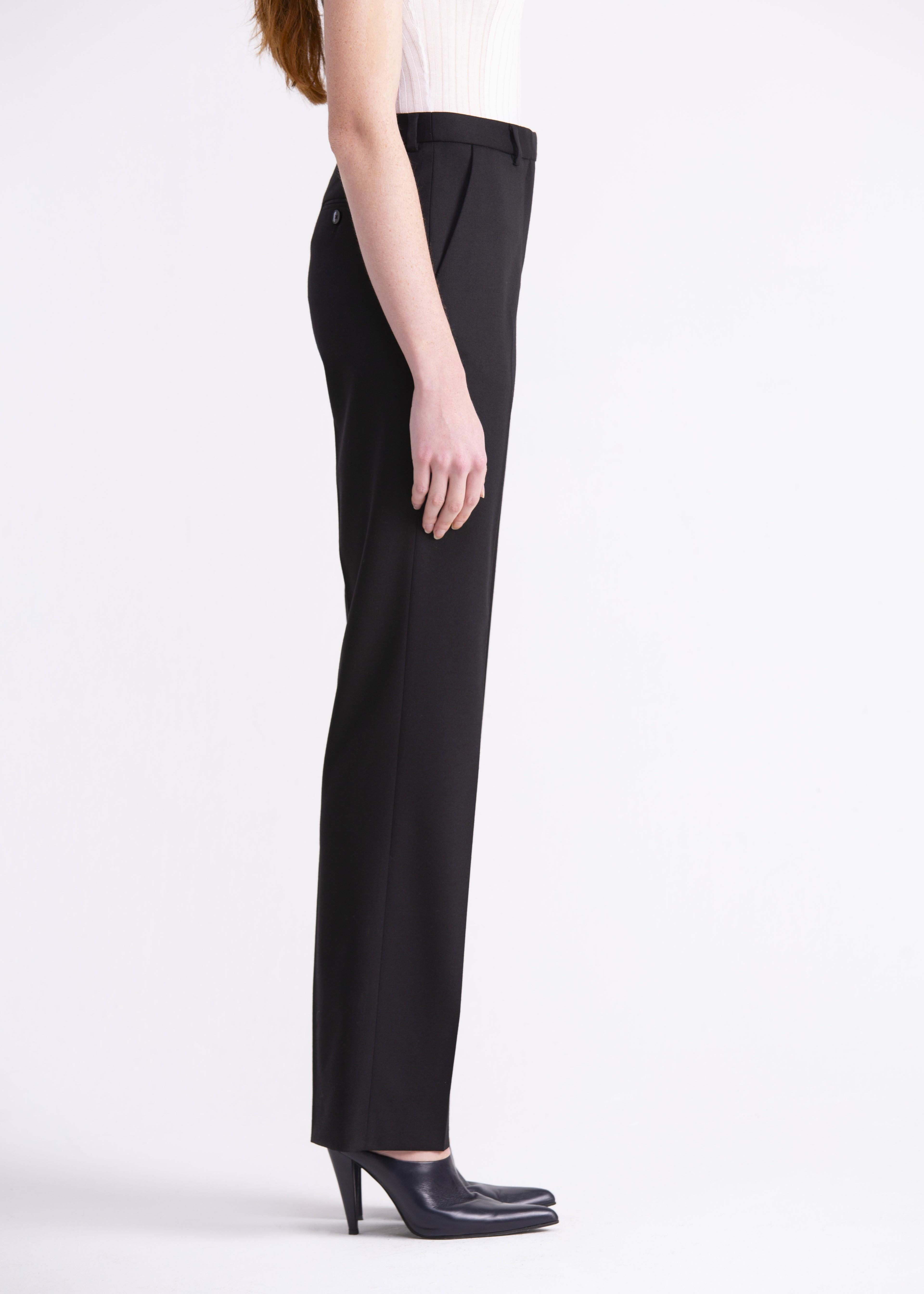 Pantaloni dritti neri in lana con cinturino, passanti e tasche PN01ROA1016999 GENTE