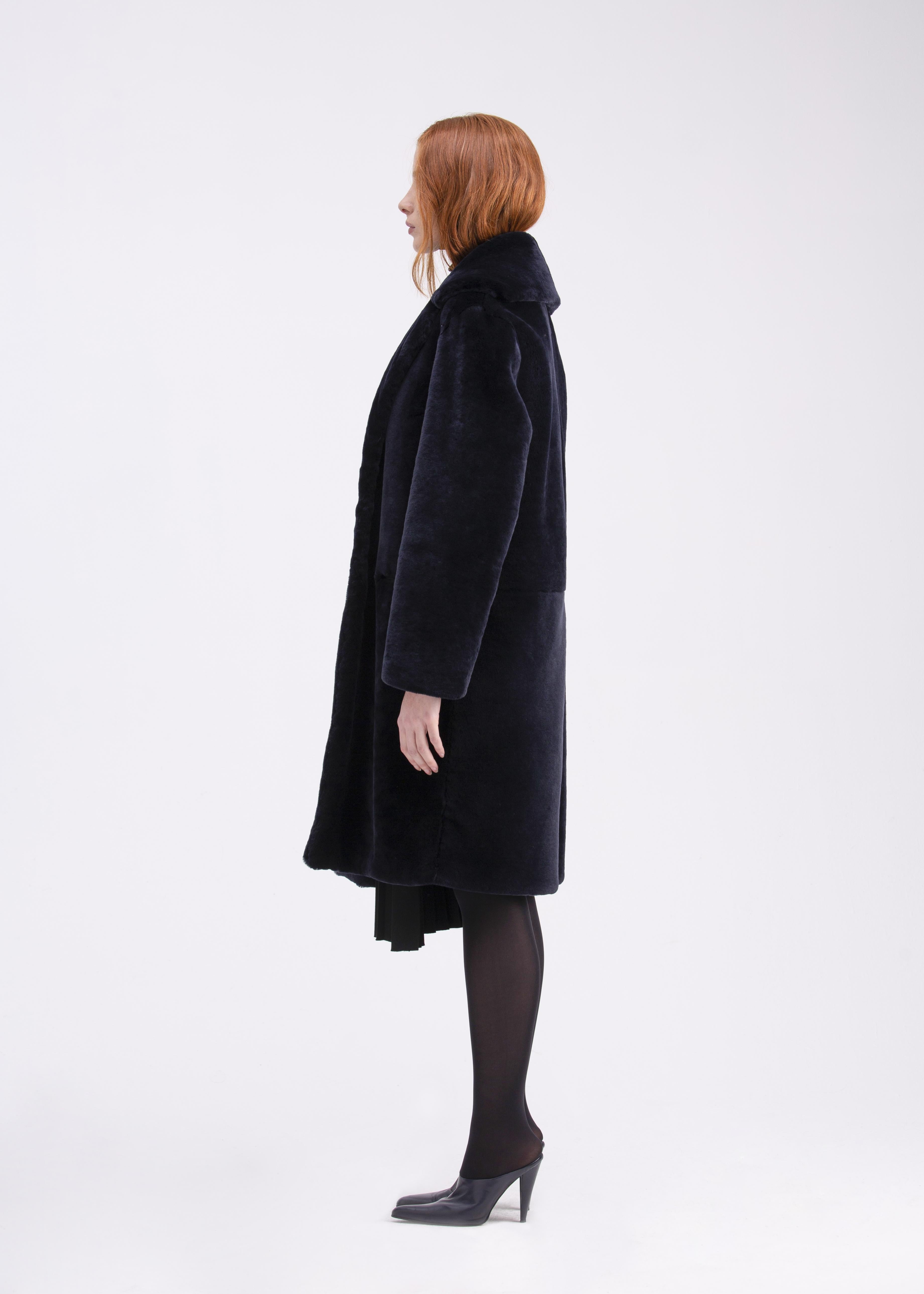 Cappotto in shearling blu notte con collo PL01BLU GENTE