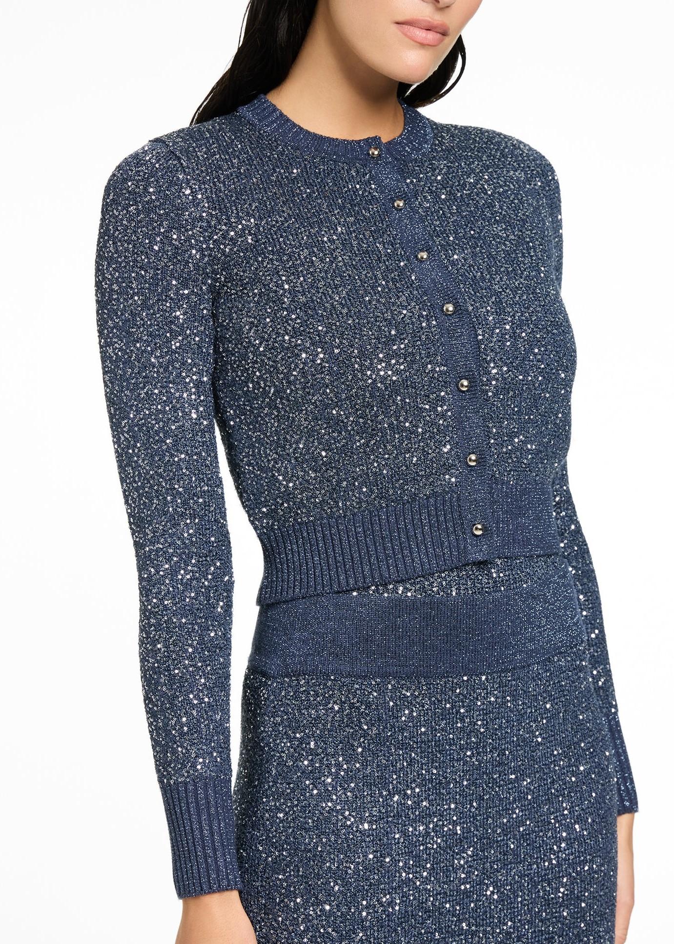 Cardigan blu in maglia bouclé doppia con micro paillettes TR6949N352OUTERSPACE TOCCIN