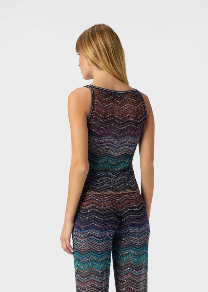 Top girocollo smanicato in viscosa chevron lamé con paillettes DS26SK0TBK01H9SM9ZT MISSONI