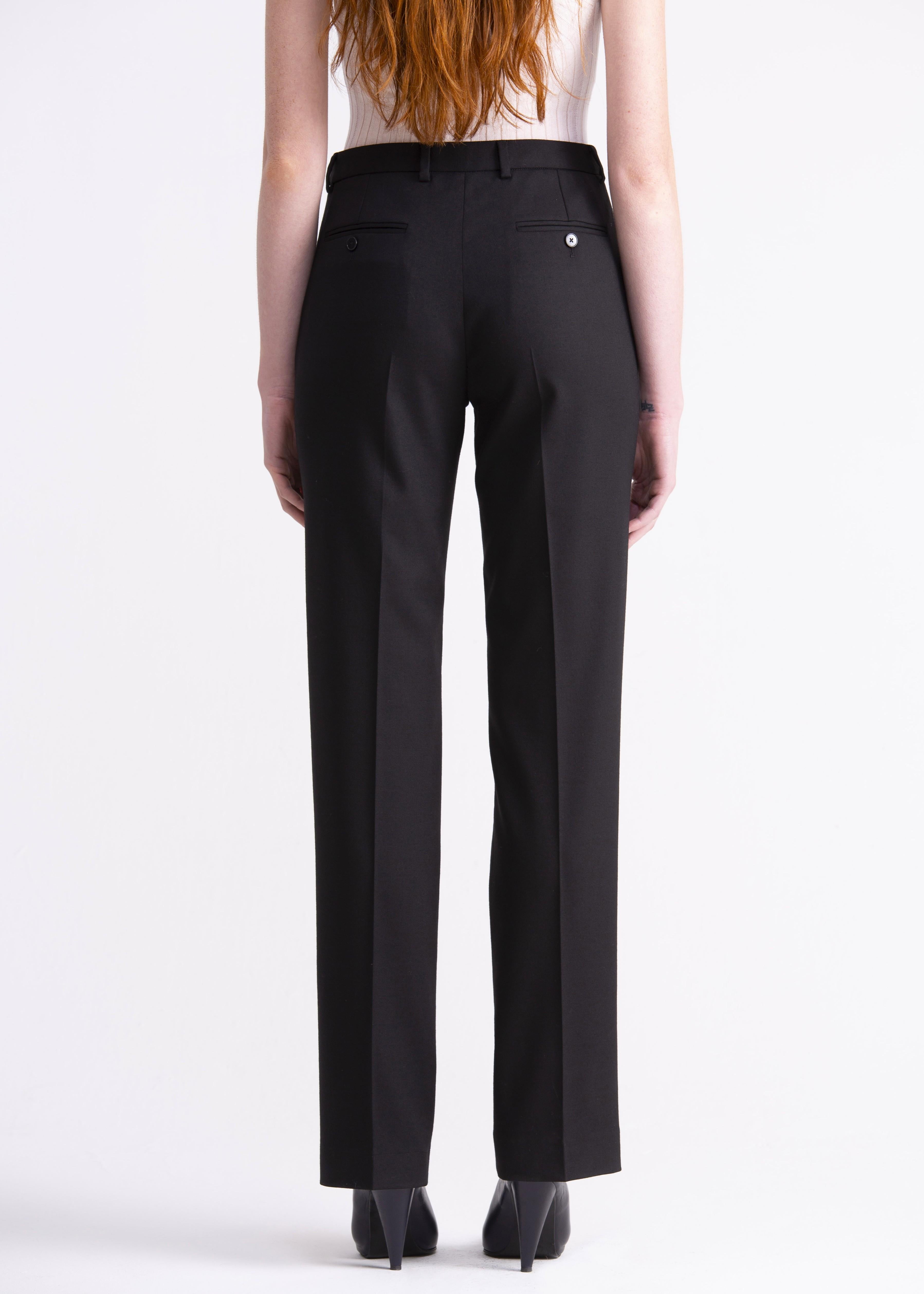 Pantaloni dritti neri in lana con cinturino, passanti e tasche PN01ROA1016999 GENTE