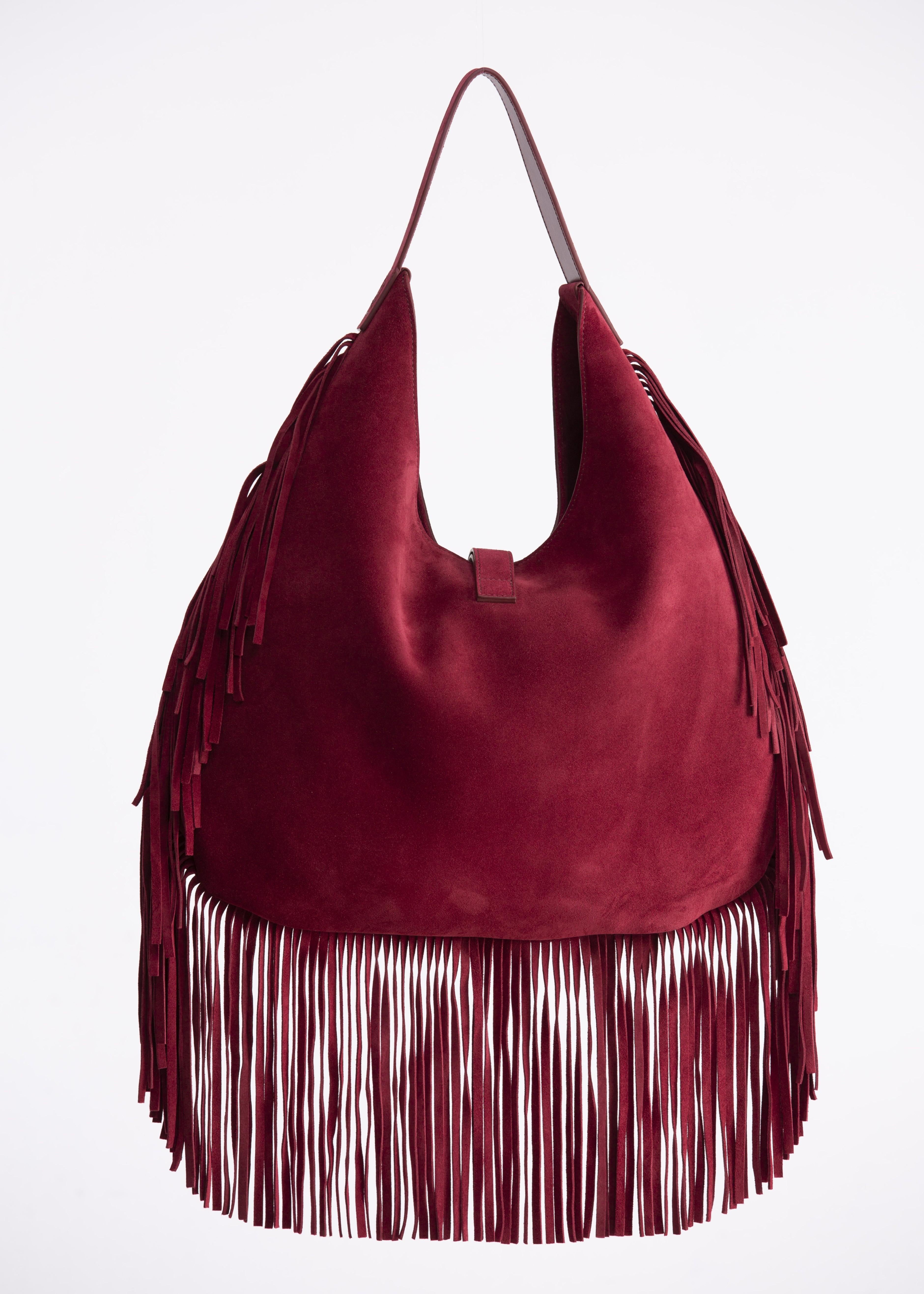 Zaira - borsa hobo in camoscio ciliegia con frange BR01CHERRY GENTE