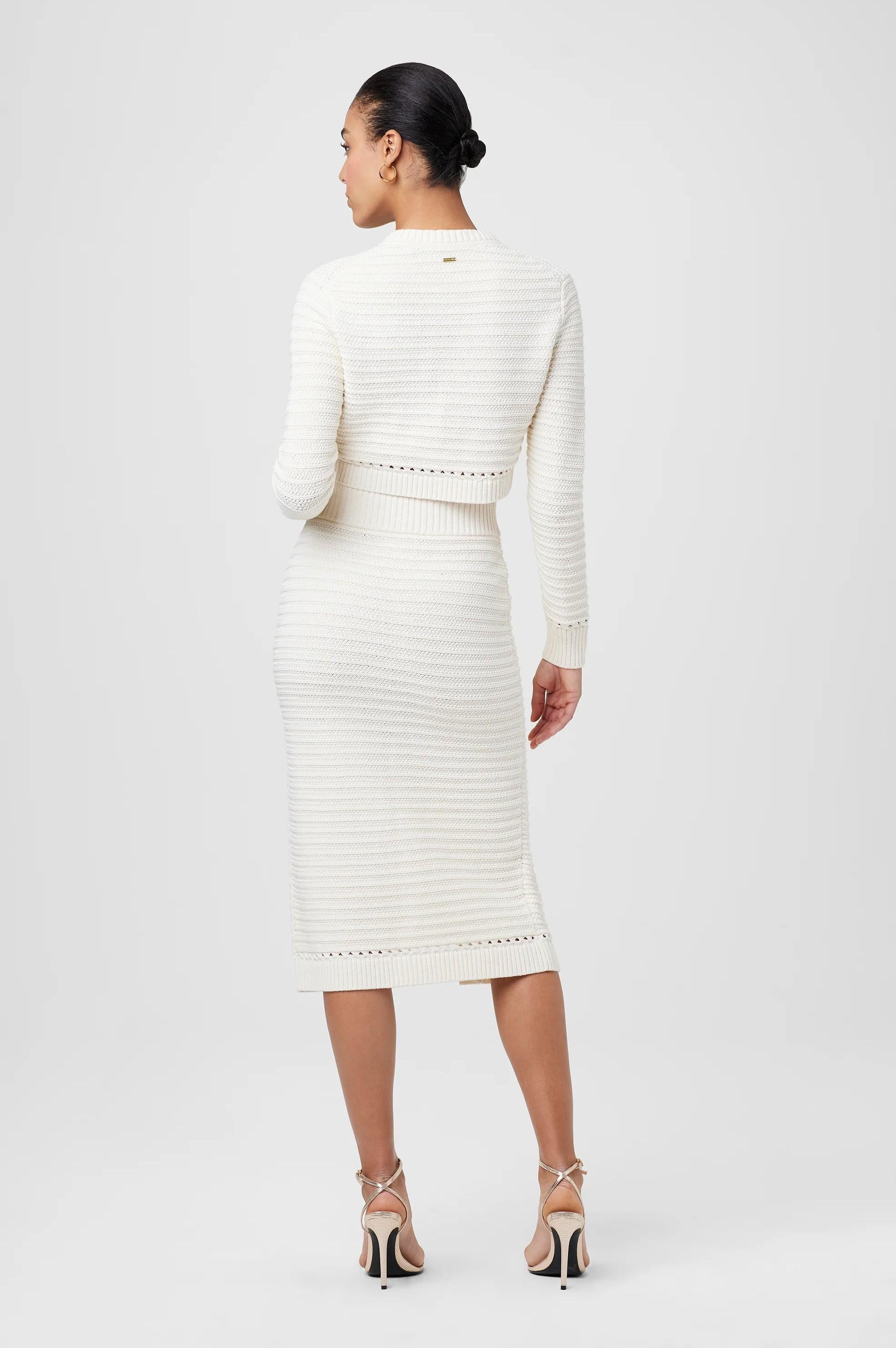 Gonna a matita in maglia raforata bianca con bottoni oro TC5904I013IVORY TOCCIN