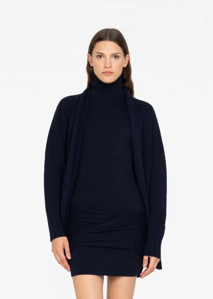 Cardigan lungo nero in lana e cashmere 8600K50004 LES FILLES D'EVA