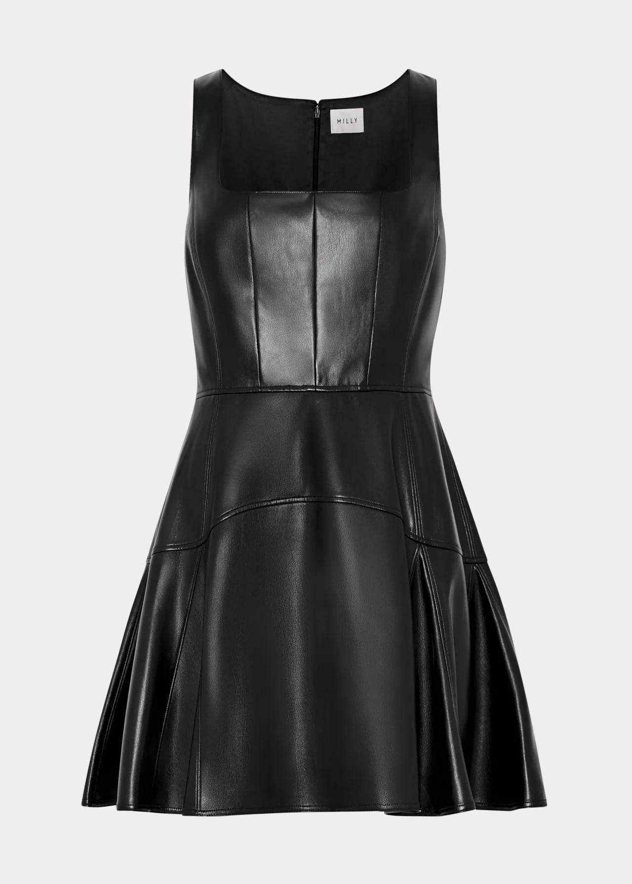 Mini abito in ecopelle nero con scollo quadrato 19QD41BLACK MILLY NY