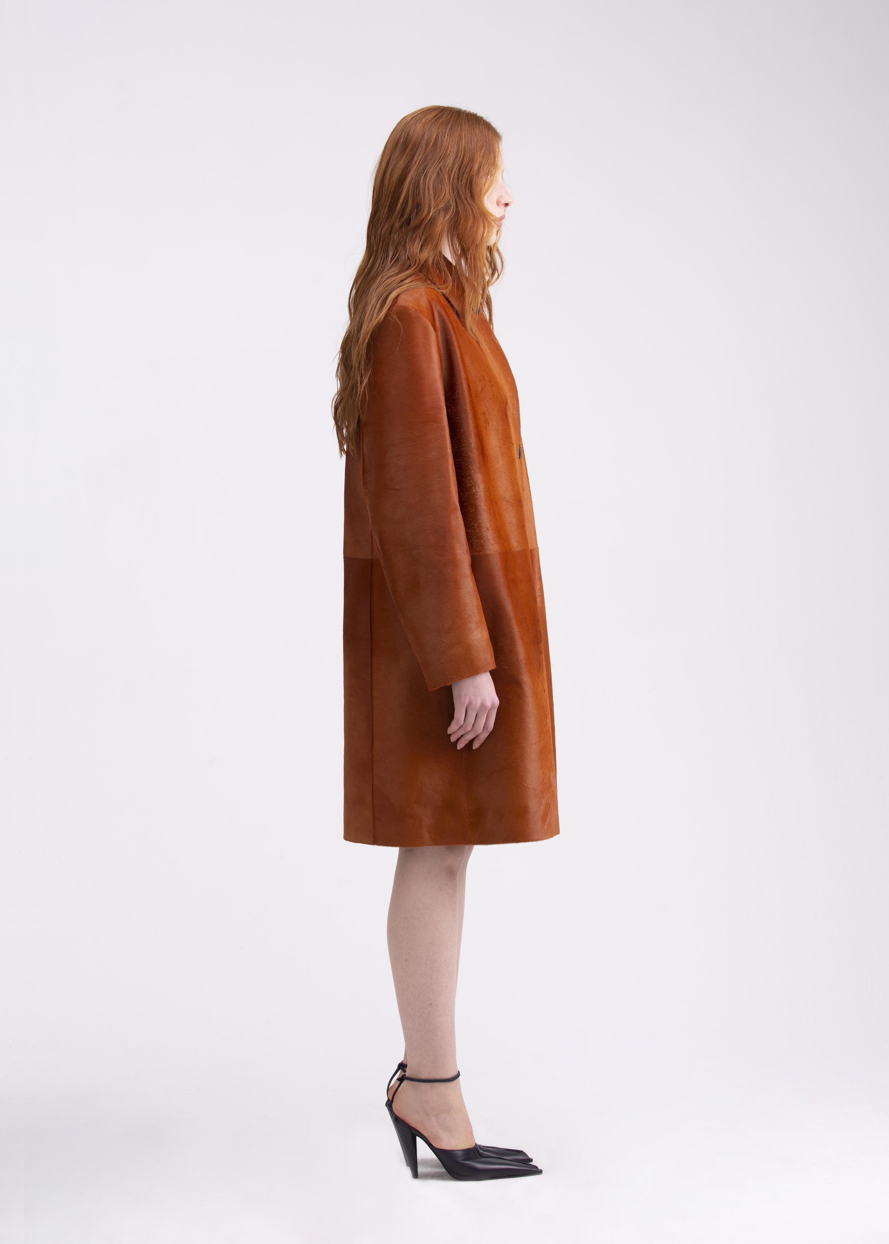 Cappotto con spalline in cavallino color mattone CP03MATTONE GENTE