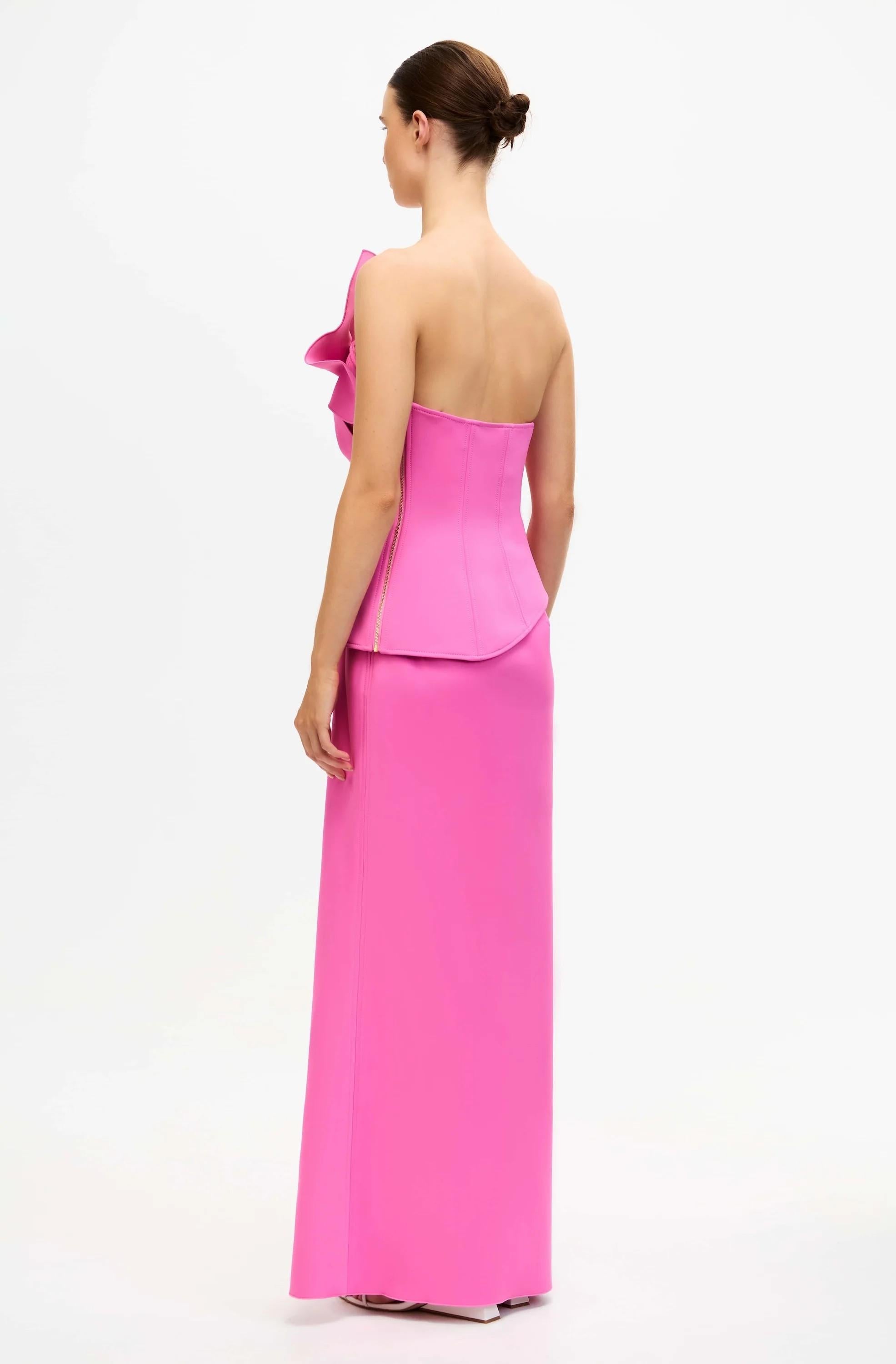 Abito lungo fuxia senza spalline e arricciature sul seno AS2510503DBUBBLEGUM ACLER