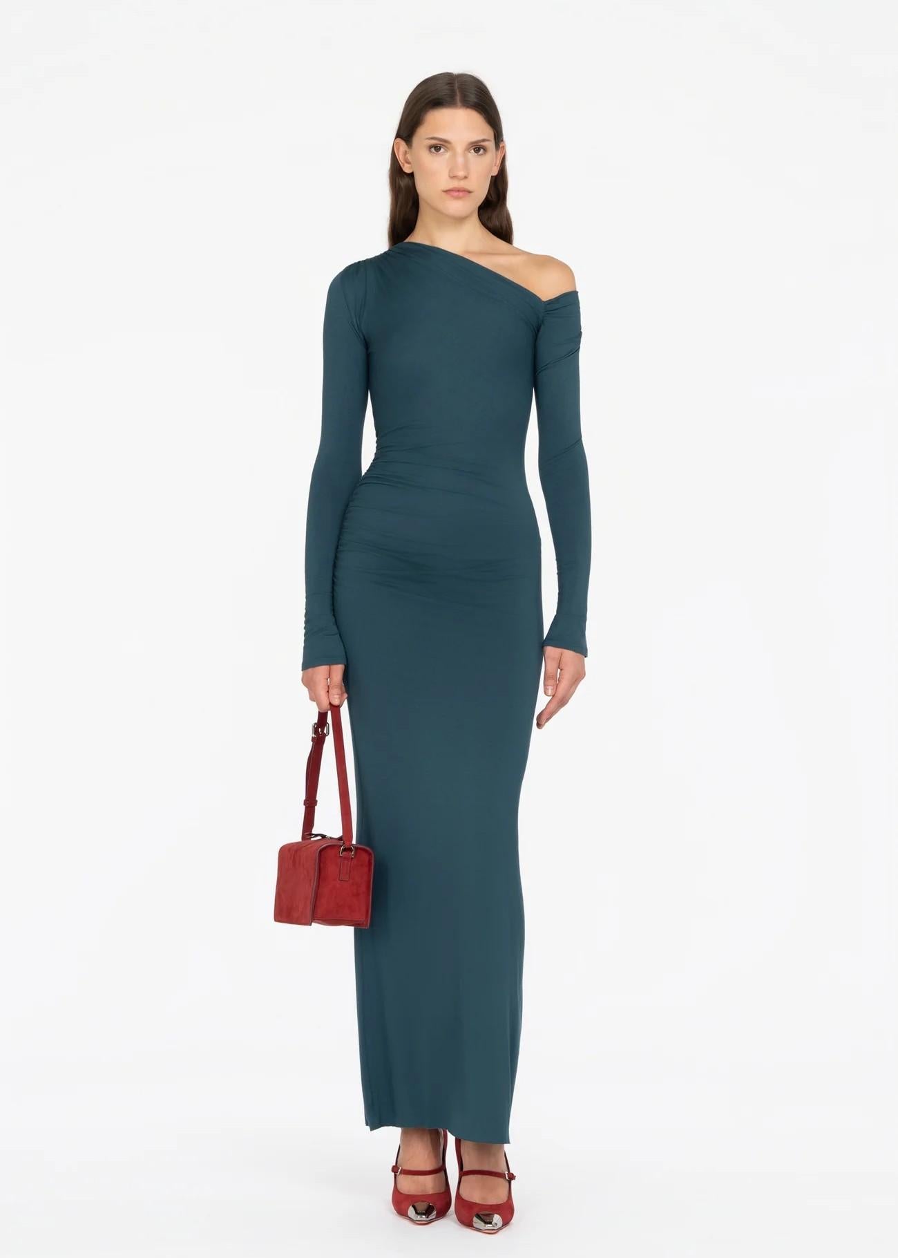 Abito lungo verde monospalla in jersey 8791R10004 LES FILLES D'EVA