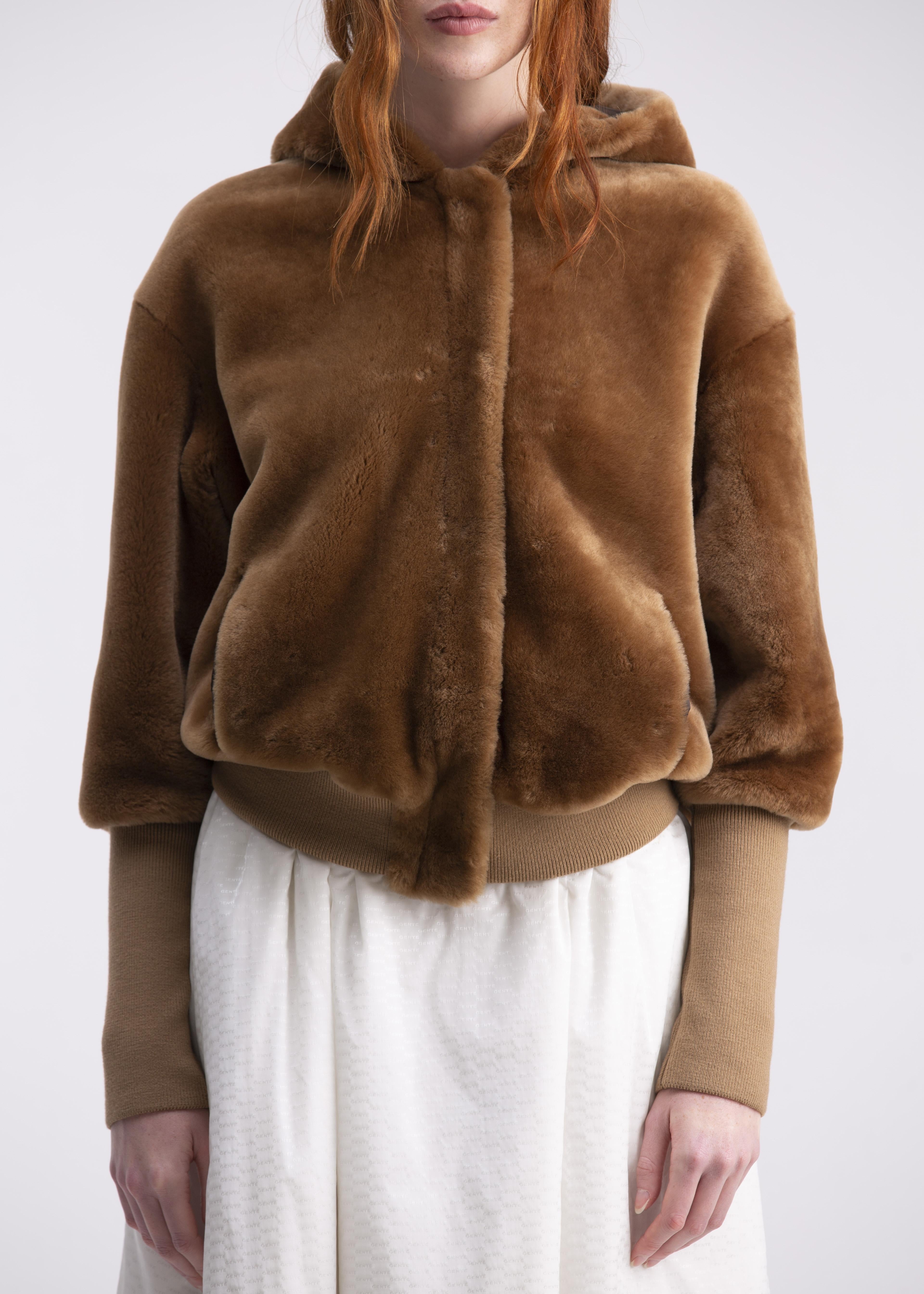 Felpa in shearling color cammello con cappuccio e tasche FP01CAMMELLO GENTE