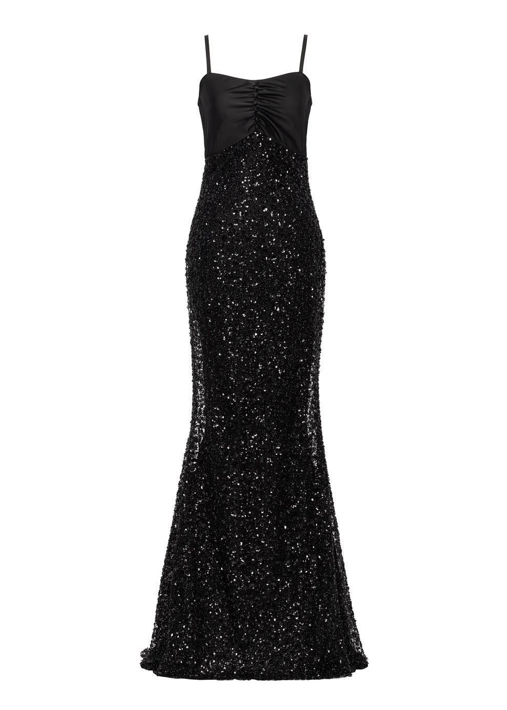 Abito lungo nero in raso con ricami 26FWRAL032TP246999 REDEMPTION