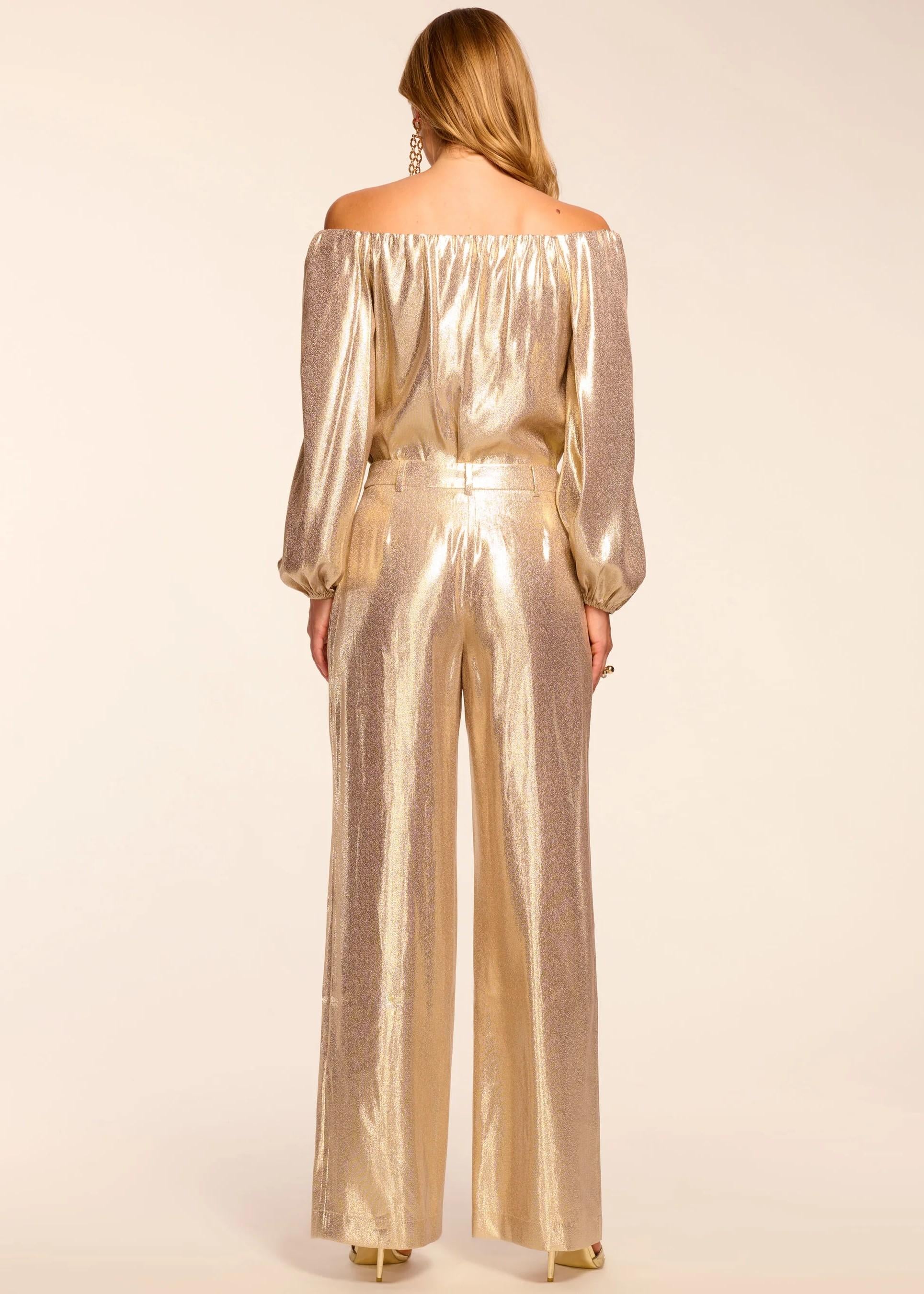 Ramy Brook Pantaloni Wide Leg Izzy Oro in Seta Lamè A11255011GOLD RAMY BROOK