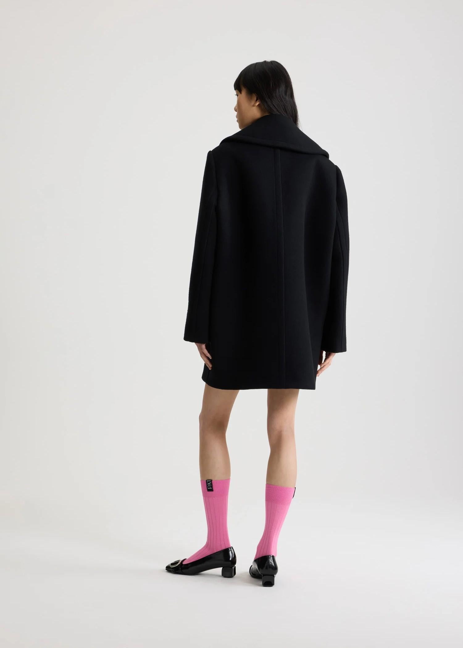 Cappotto doppiopetto midi nero in misto lana sostenibile CO0330217999B PATOU