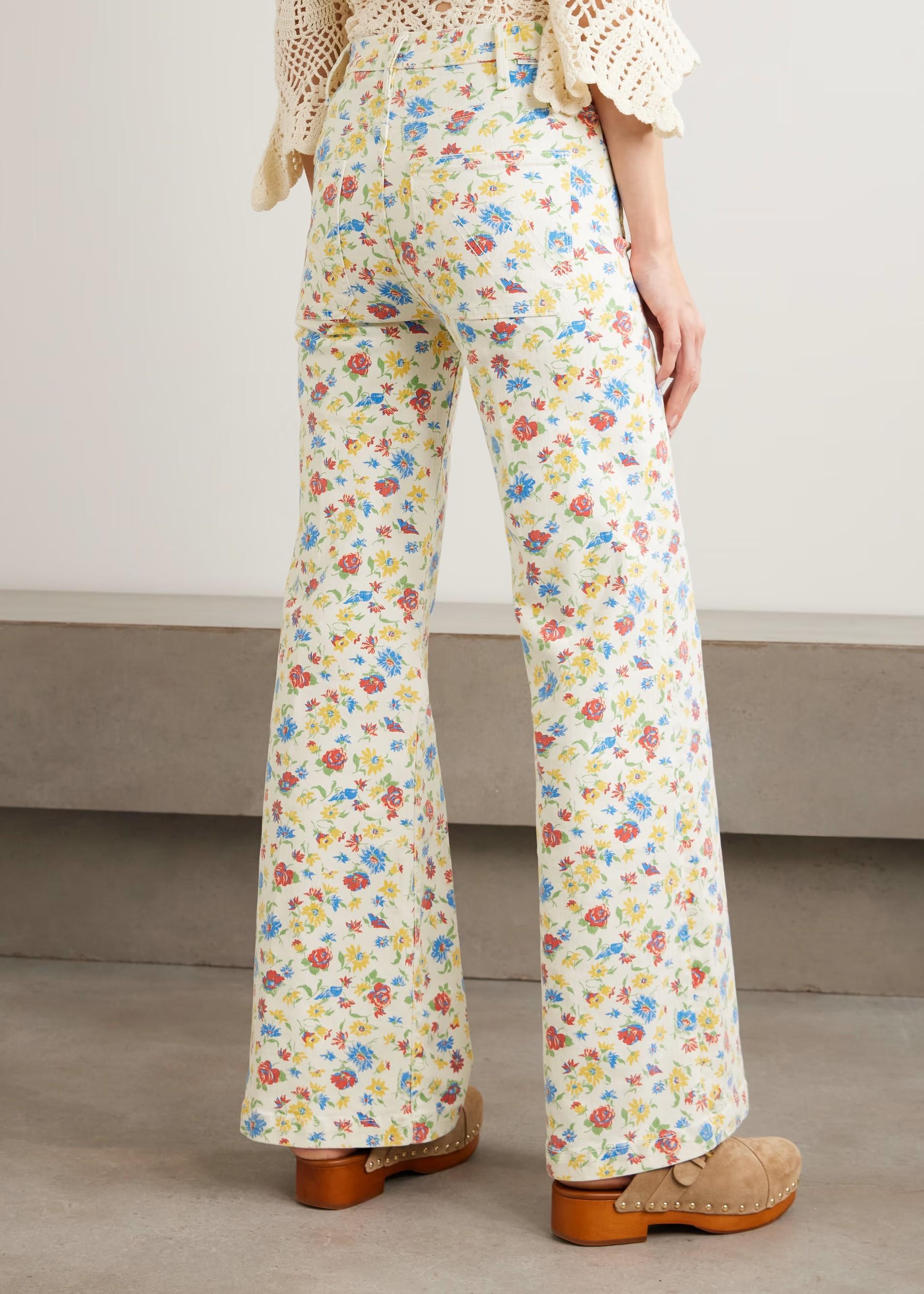 Jeans bootcut bianco a vita alta in denim floreale 110851889ROSE BOWL MOTHER WOMEN