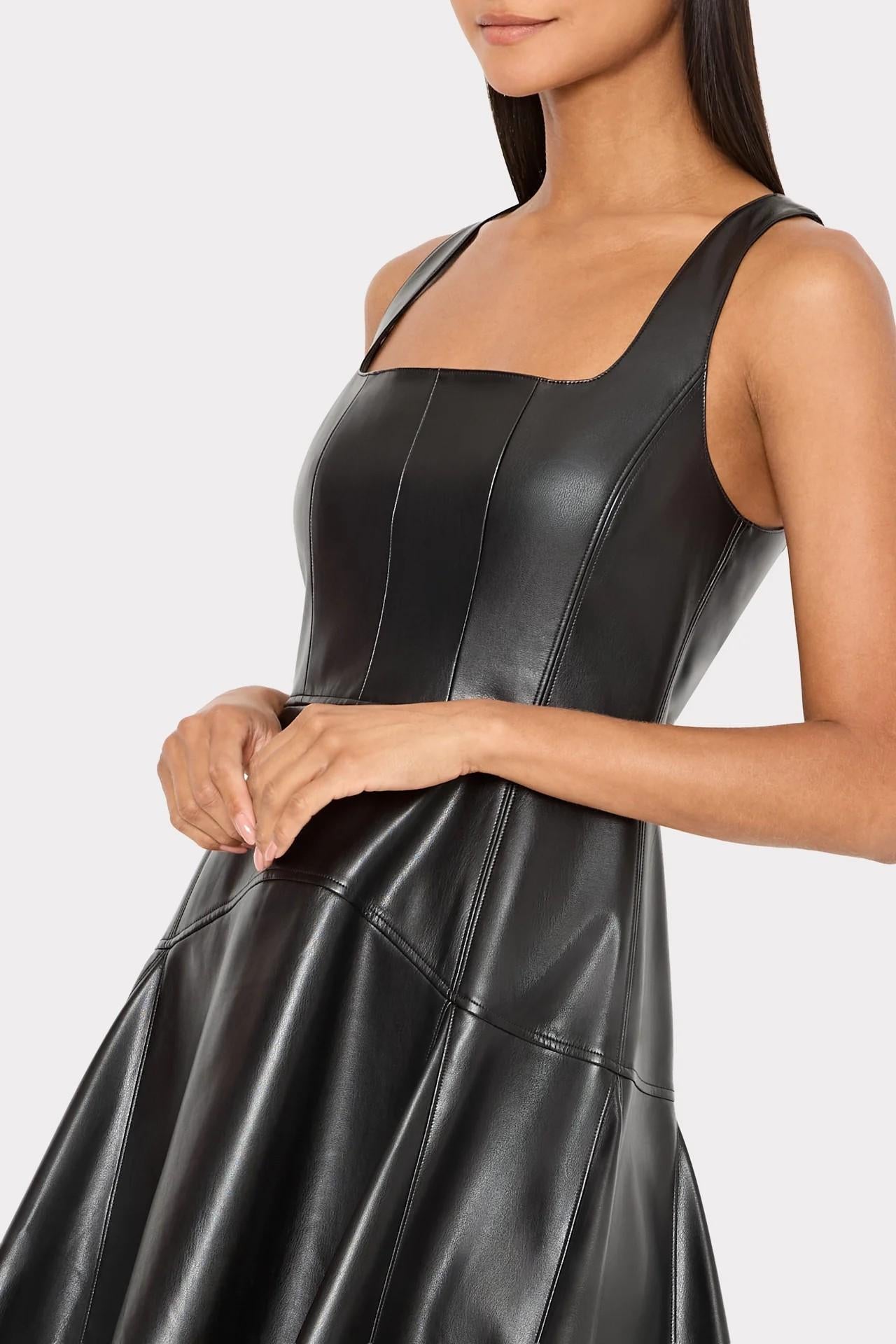 Mini abito in ecopelle nero con scollo quadrato 19QD41BLACK MILLY NY