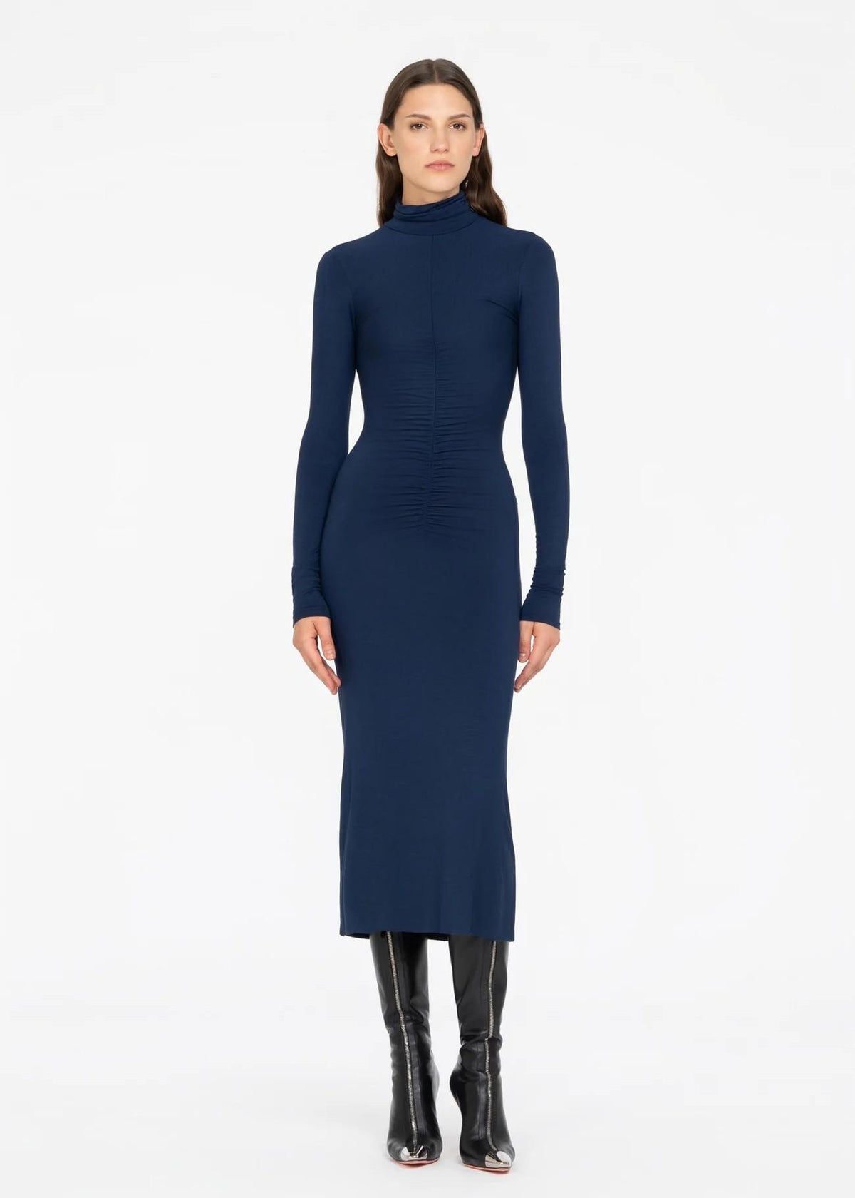 abito lungo blu in jersey con arricciatura centrale 8792R10002 LES FILLES D'EVA