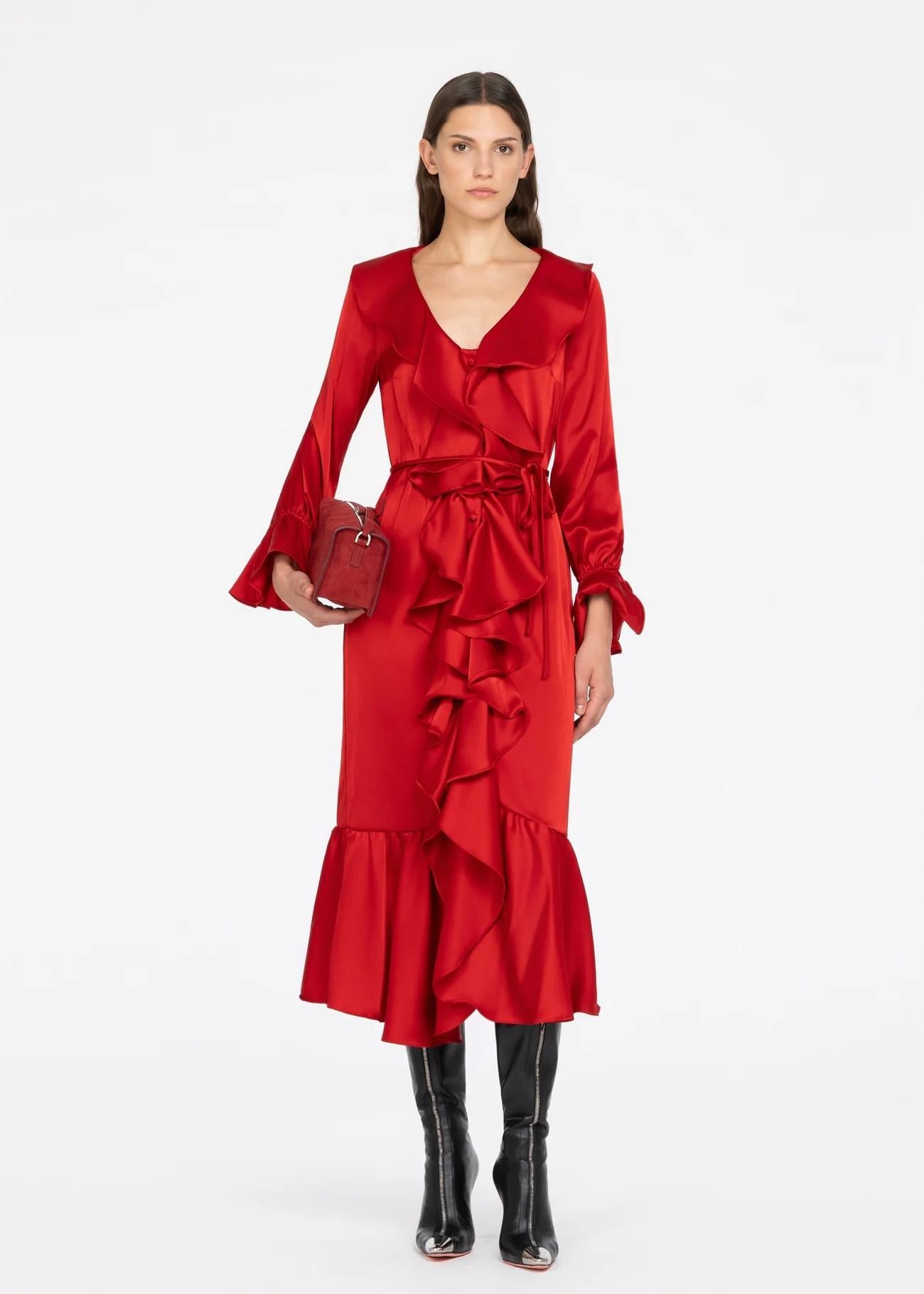 Abito midi rosso con volant 8741R10004 LES FILLES D'EVA