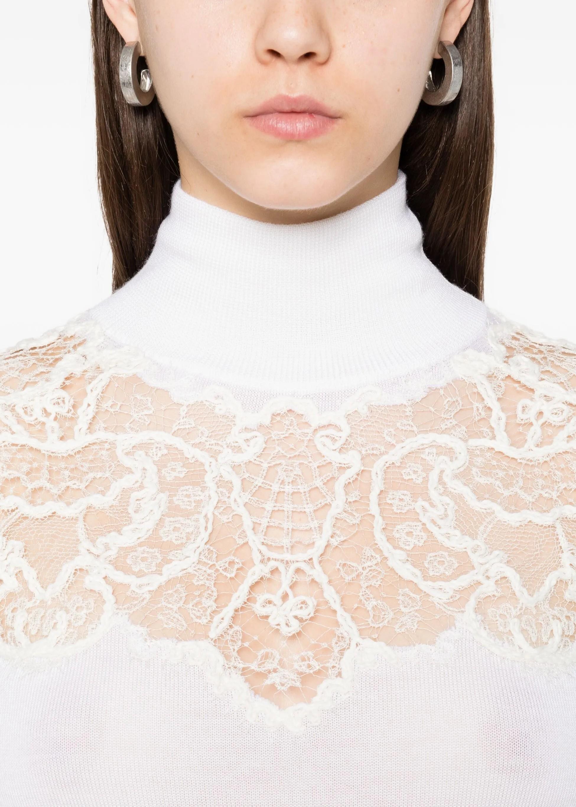 Maglione collo alto bianco con dettagli in pizzo trasparente D475M319APTQN11001 ERMANNO SCERVINO