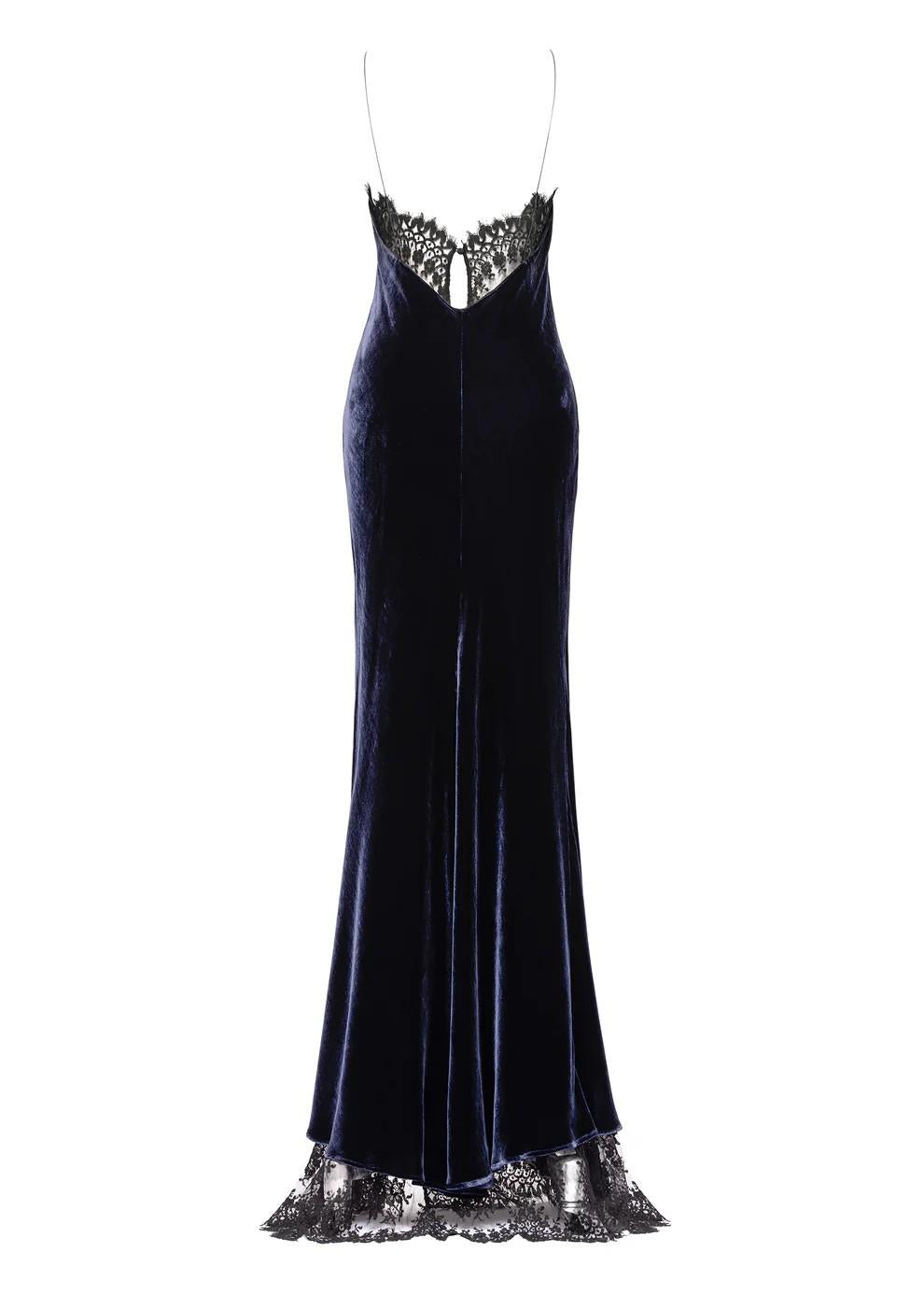 Abito lungo in velluto con dettagli in pizzo e spalline sottili 26FWRAL031TV051404 REDEMPTION