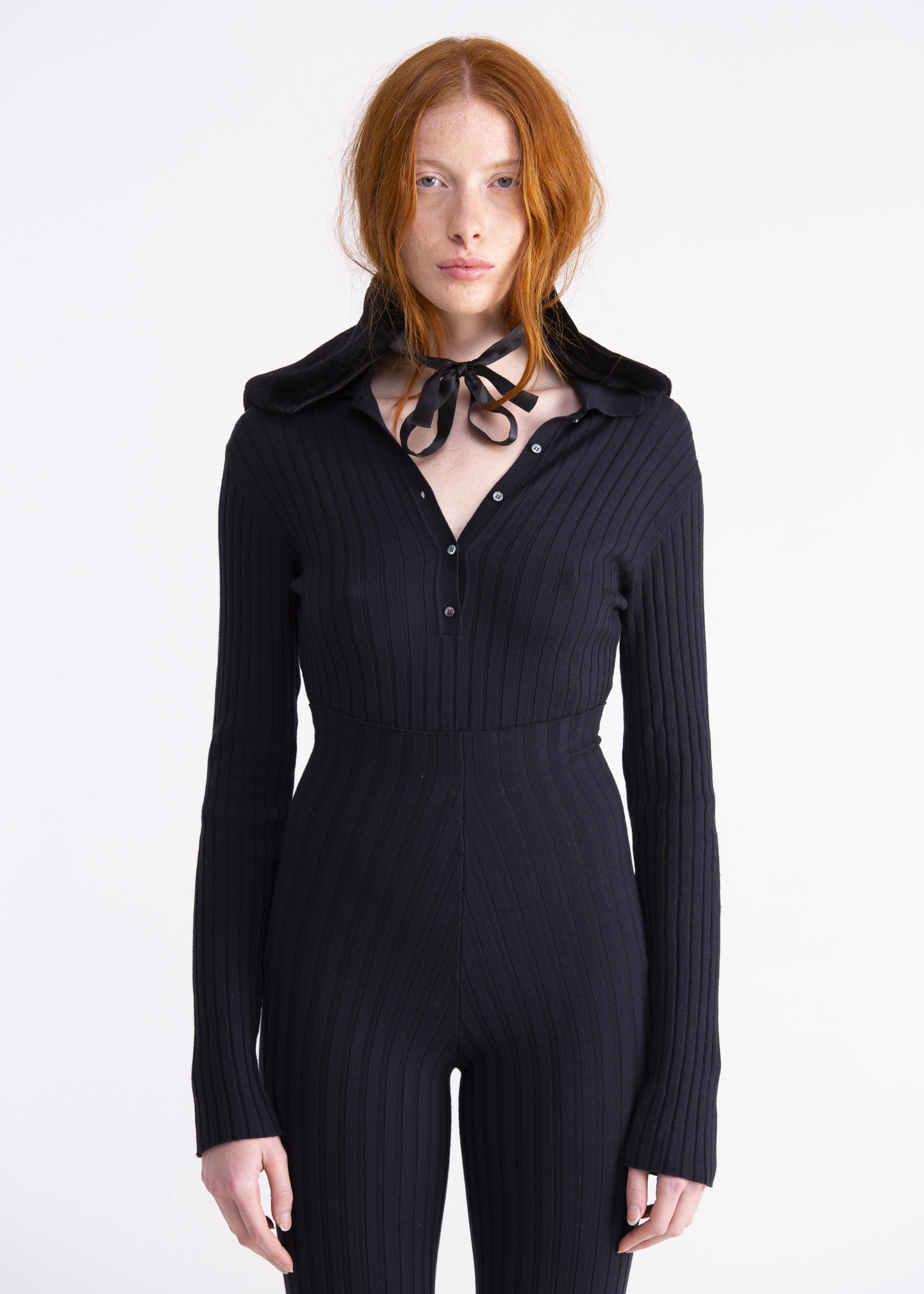 Collo staccabile in shearling nero con nastro in satin CL01NERO GENTE