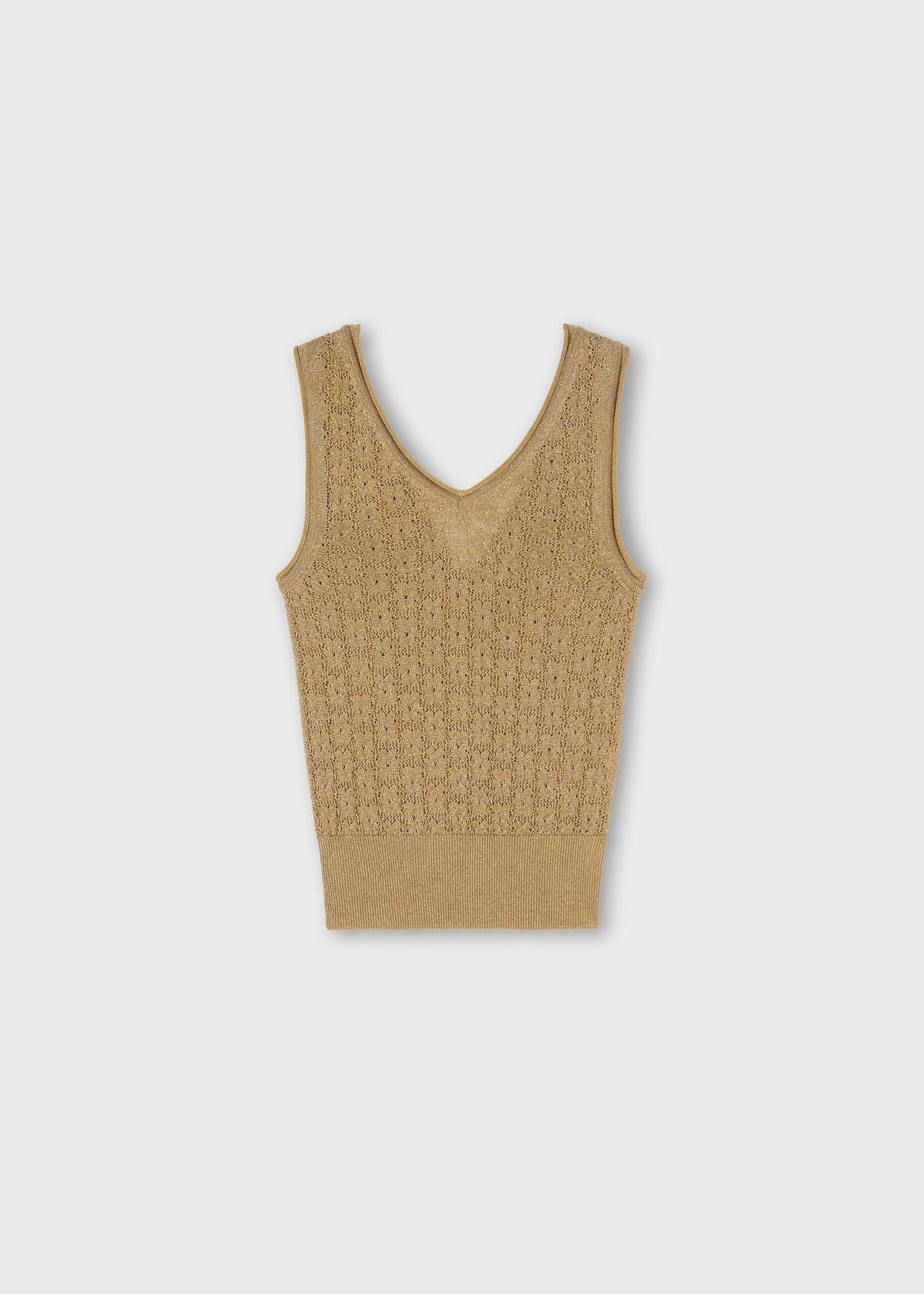 Top senza maniche in maglia Jacquard lurex oro 03WKNTO155VS02GLD111 RETORI