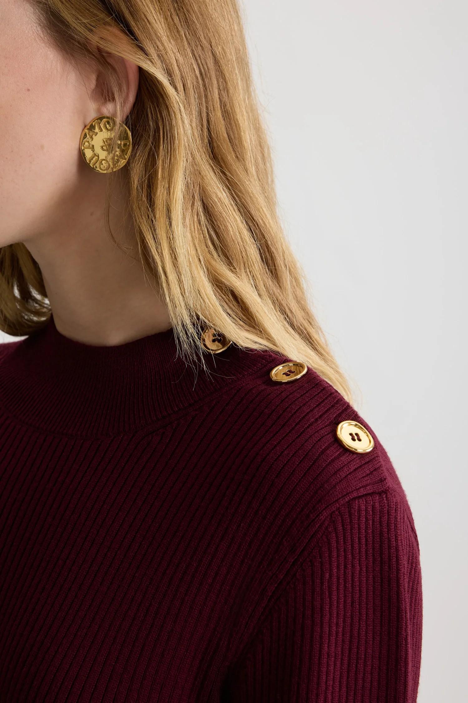 Vestito mini a costine burgundy  con fondo con ruche in lana e faille KN2718040316R PATOU