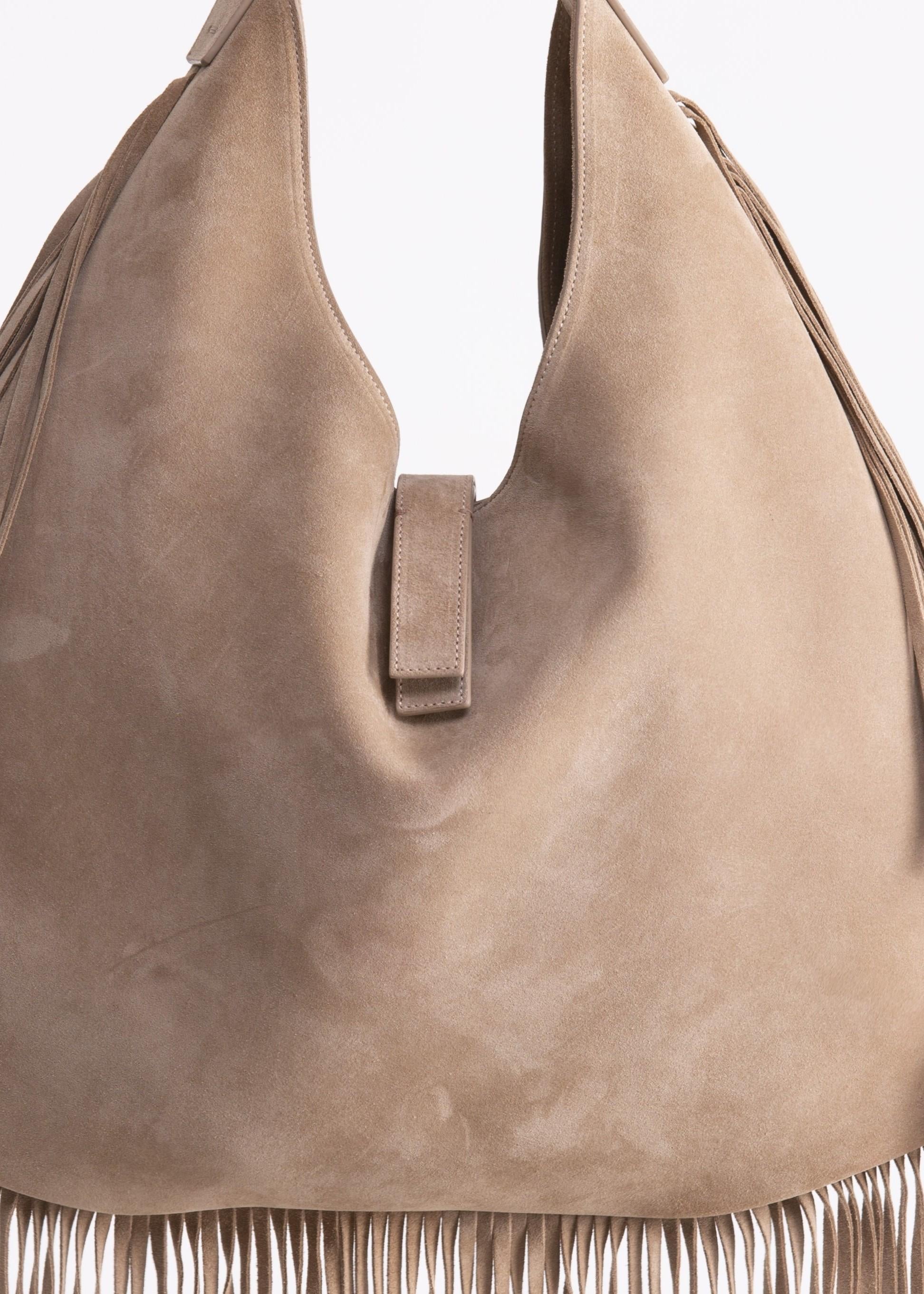 Zaira - borsa hobo in camoscio beige con frange BR01BEIGE GENTE