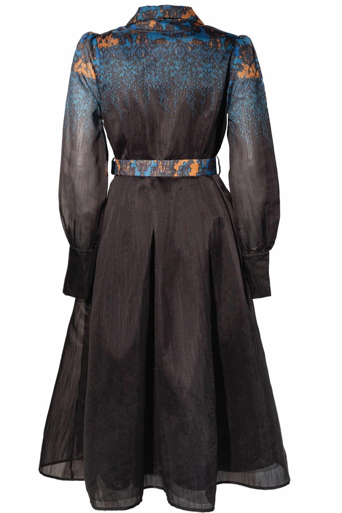 Abito chemisier midi blu con dettagli multicolor A25FWAB03 AMOSA