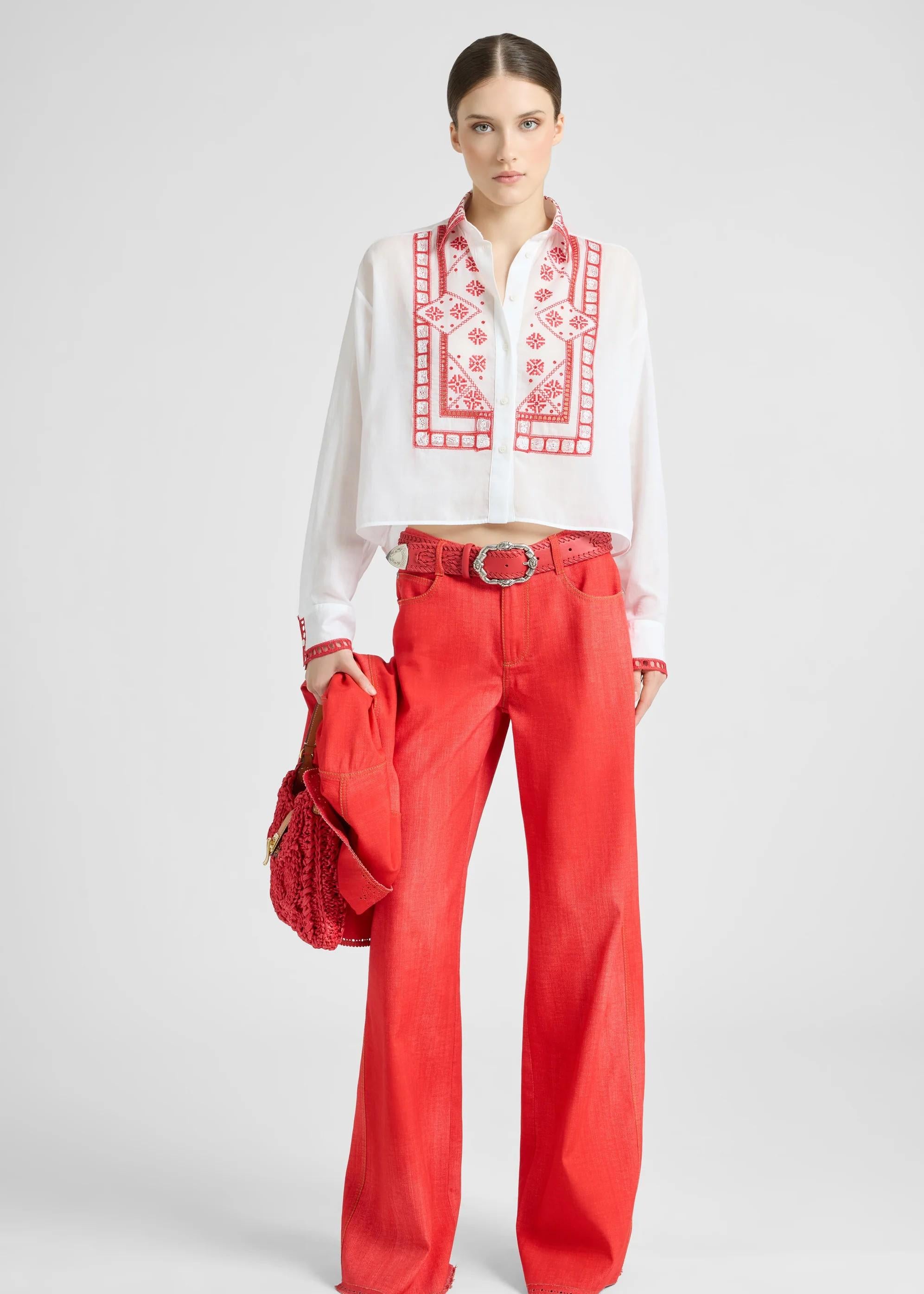 Ermanno Scervino Camicia Bianca in cotone con ricamo rosso D482K321RGWJMULTICOLORE ERMANNO SCERVINO