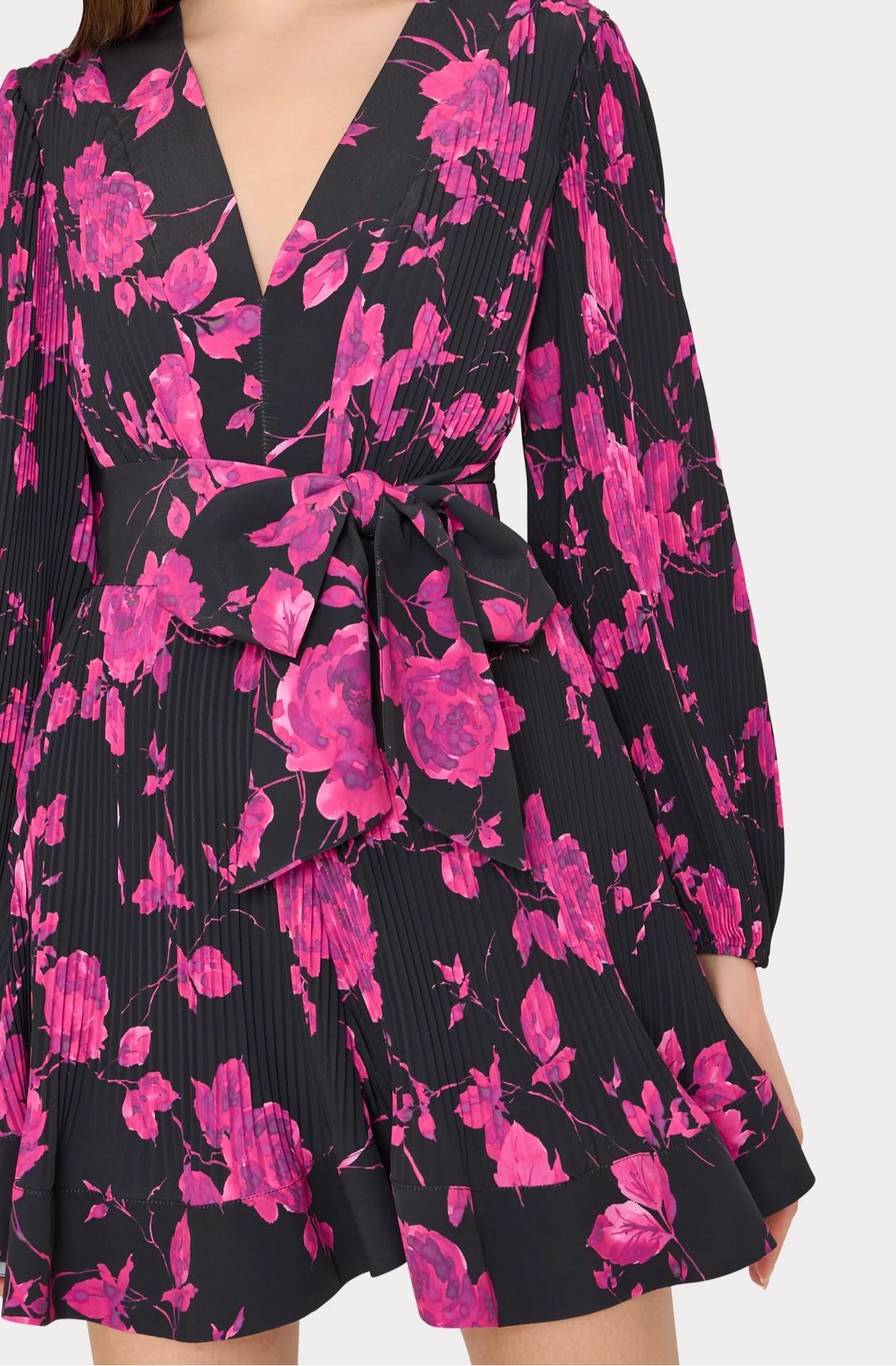 Abito corto plissettato maniche lunghe stampa floreale 46QD75BLACK MILLY NY