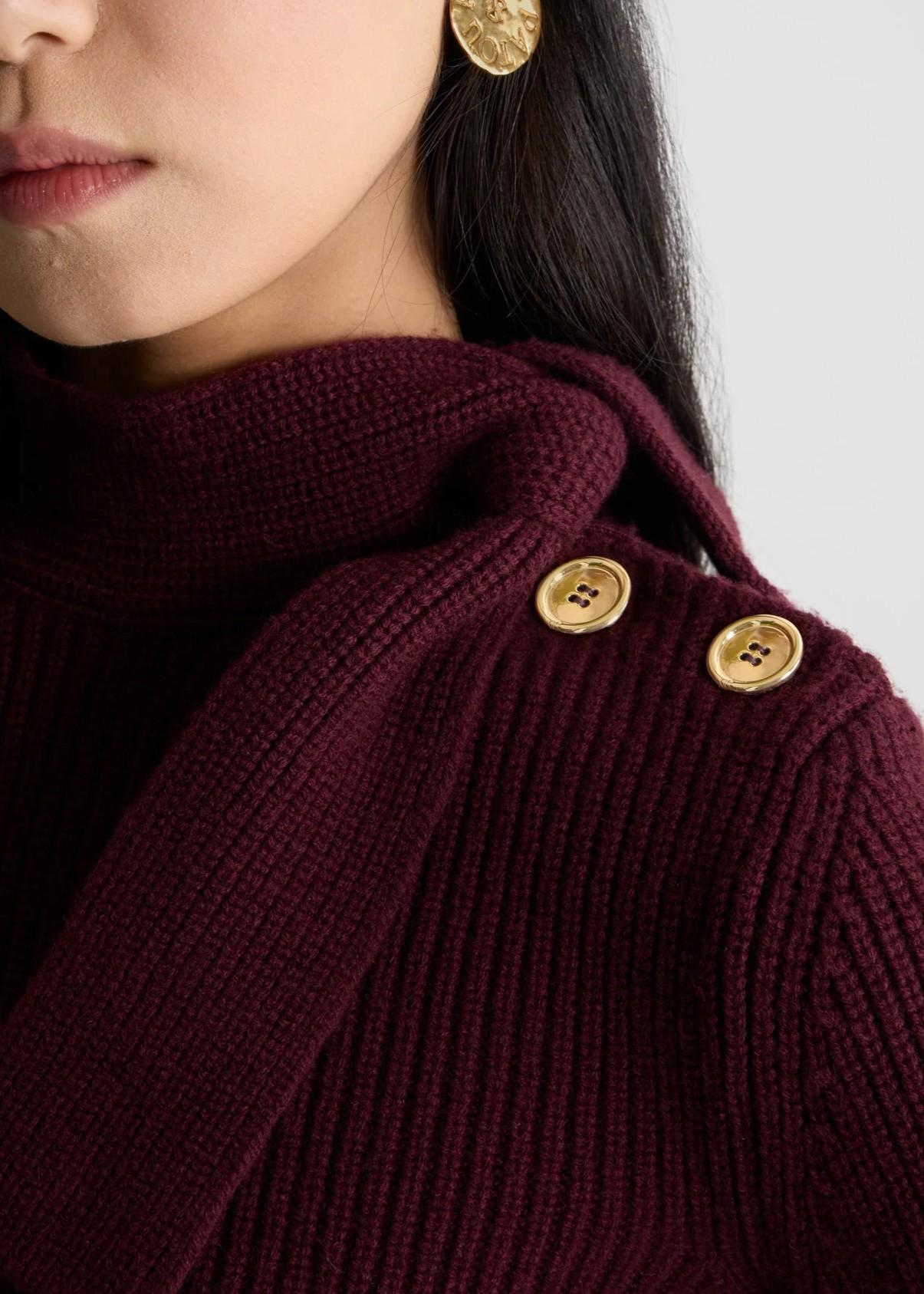 Maglione burgundy in lana e cashmere con collo a sciarpa KN2638041317R PATOU