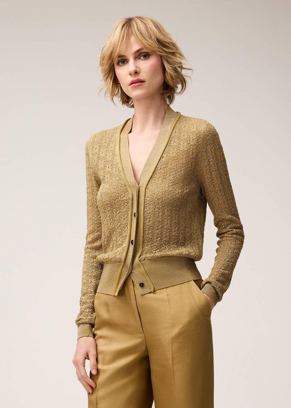 Cardigan in maglia Jacquard lurex oro 03WKNTO154VS02GLD111 RETORI