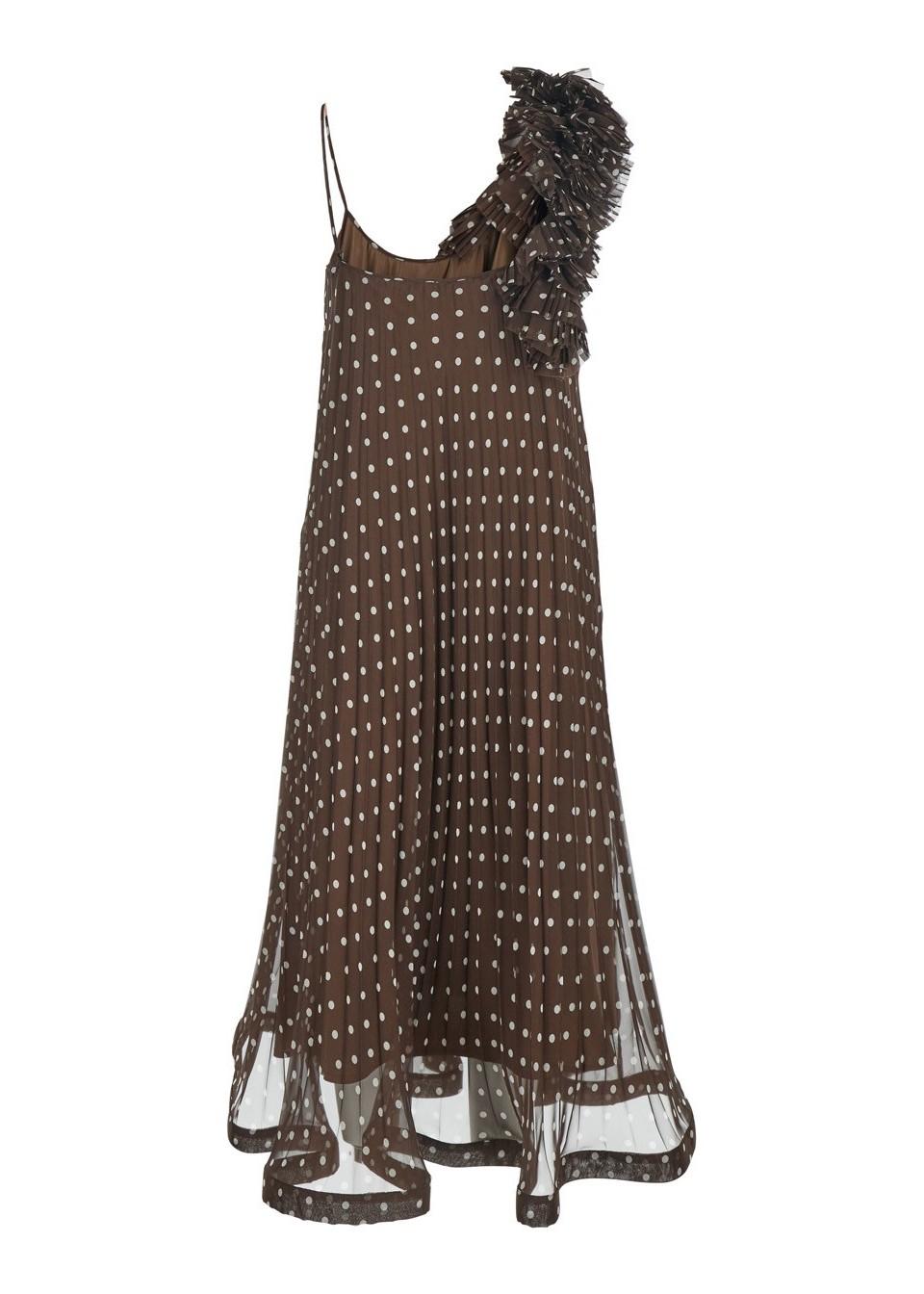 Abito Lungo Marrone con Spalline Sottili e Motivo a Pois All Over PALLINAD726181808 P.A.R.O.S.H.
