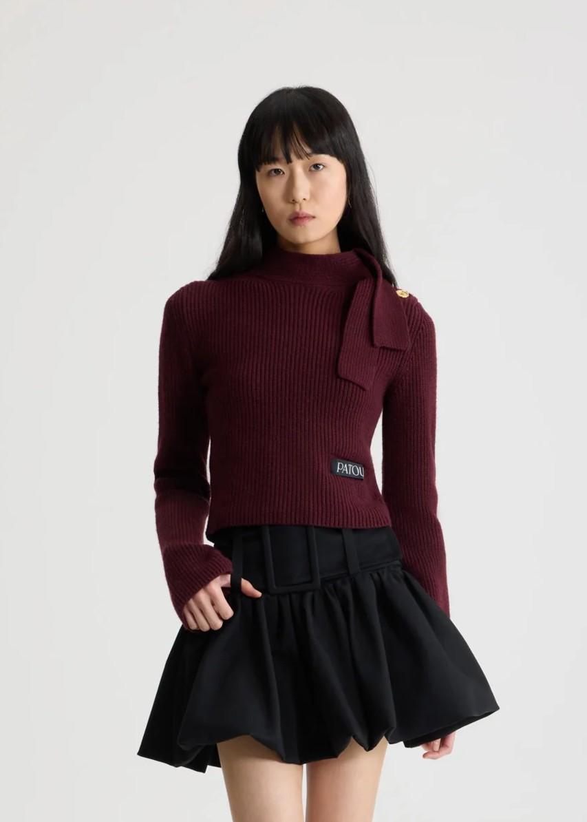 Maglione burgundy in lana e cashmere con collo a sciarpa KN2638041317R PATOU