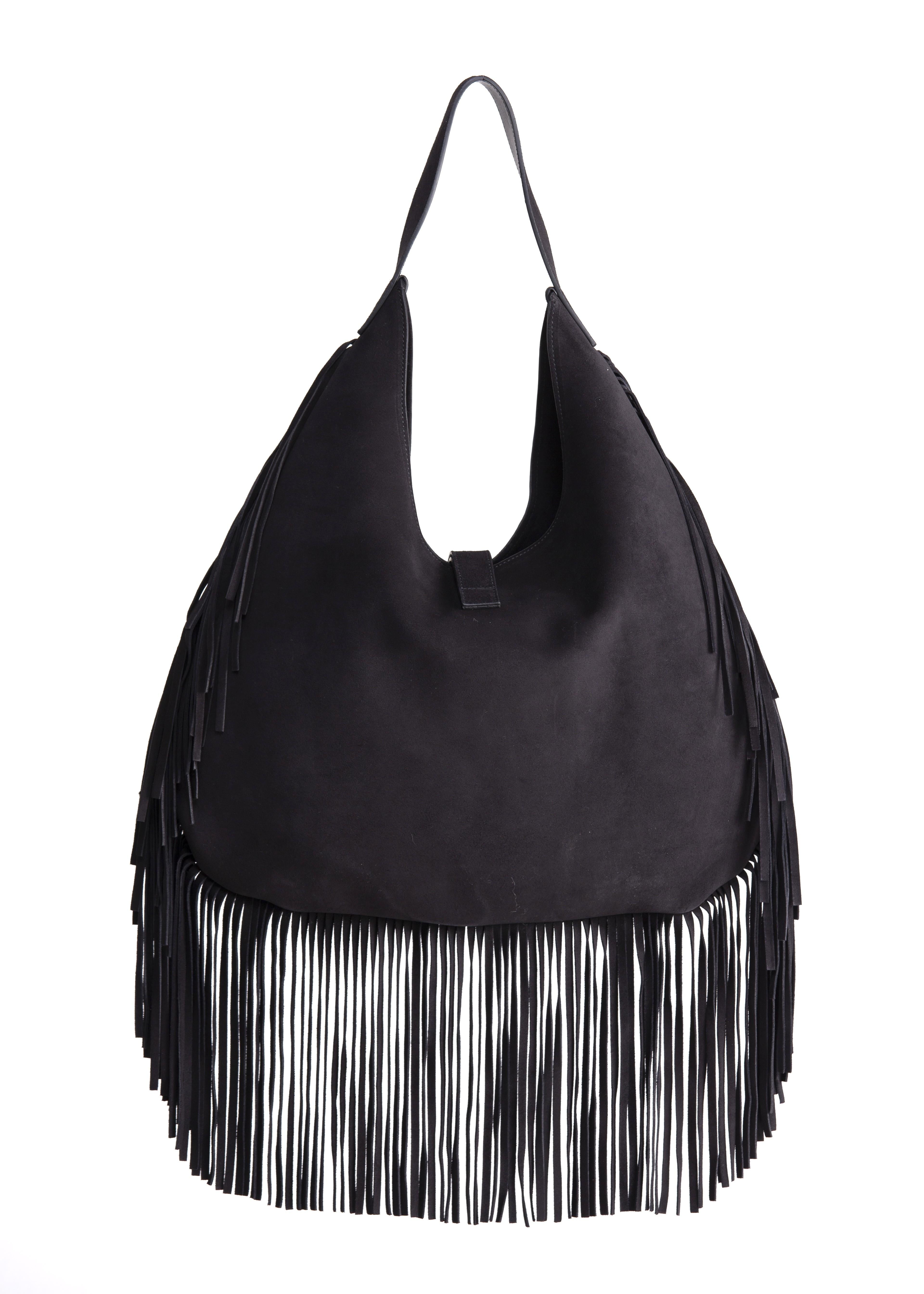 Zaira - borsa hobo in camoscio nera con frange BR01BLACK GENTE