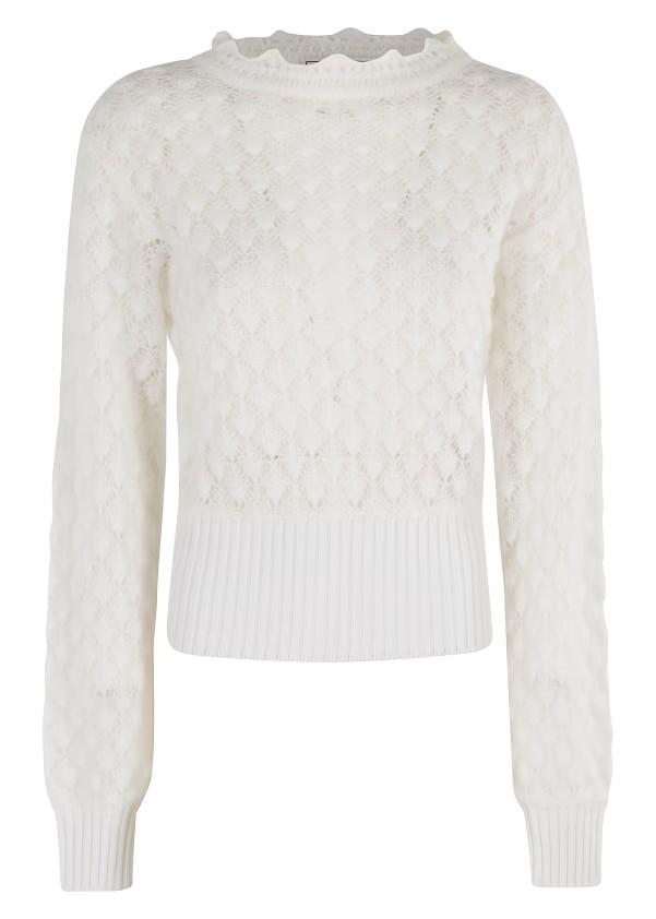 Maglia giricollo bianca in Mohair con lavorazione traforata 2M639AN0102 BLUMARINE
