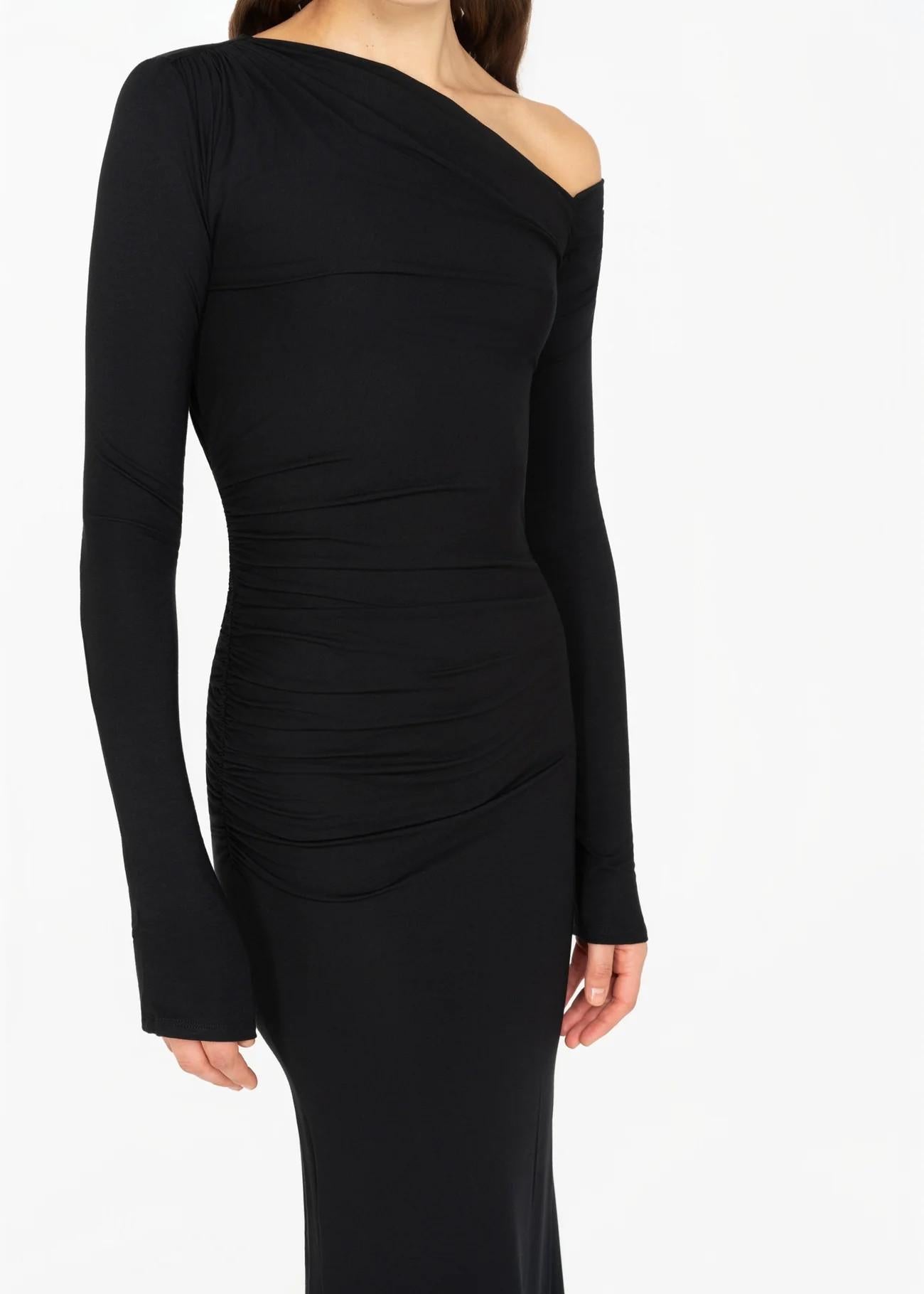 Abito lungo nero monospalla in jersey 8791R10002 LES FILLES D'EVA