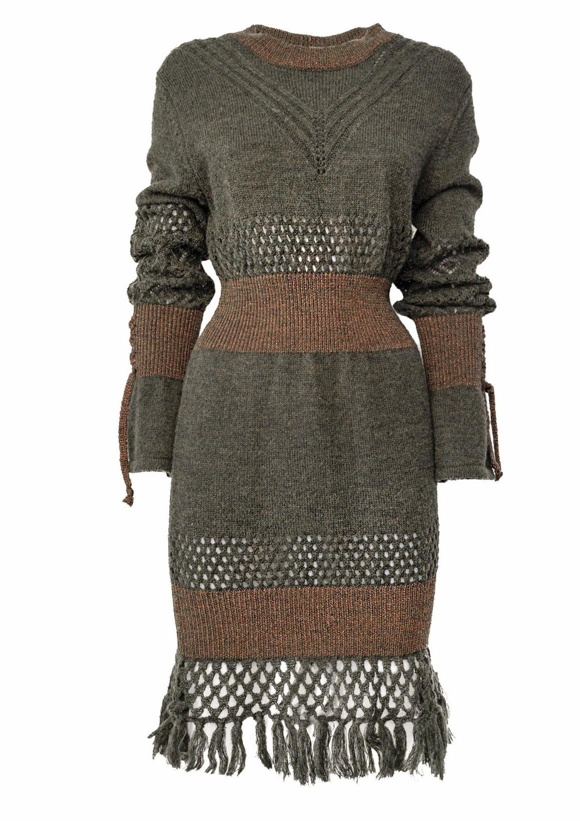 Abito corto verde militare in maglia elasticizzata A25FWABM17OLIVE AMOSA