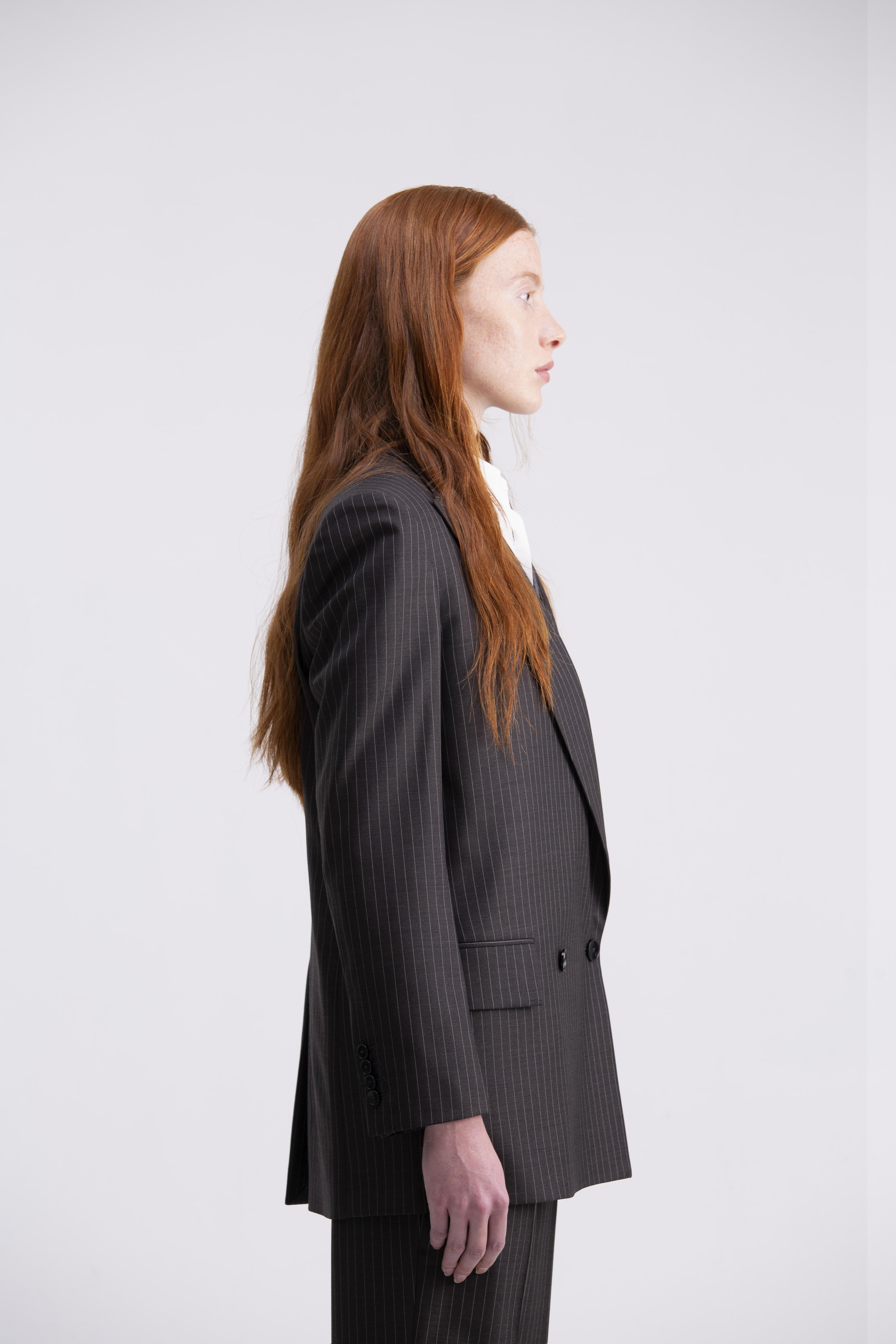 Giacca doppiopetto dritta gessata grigia scura GC01ROA1011920 GENTE